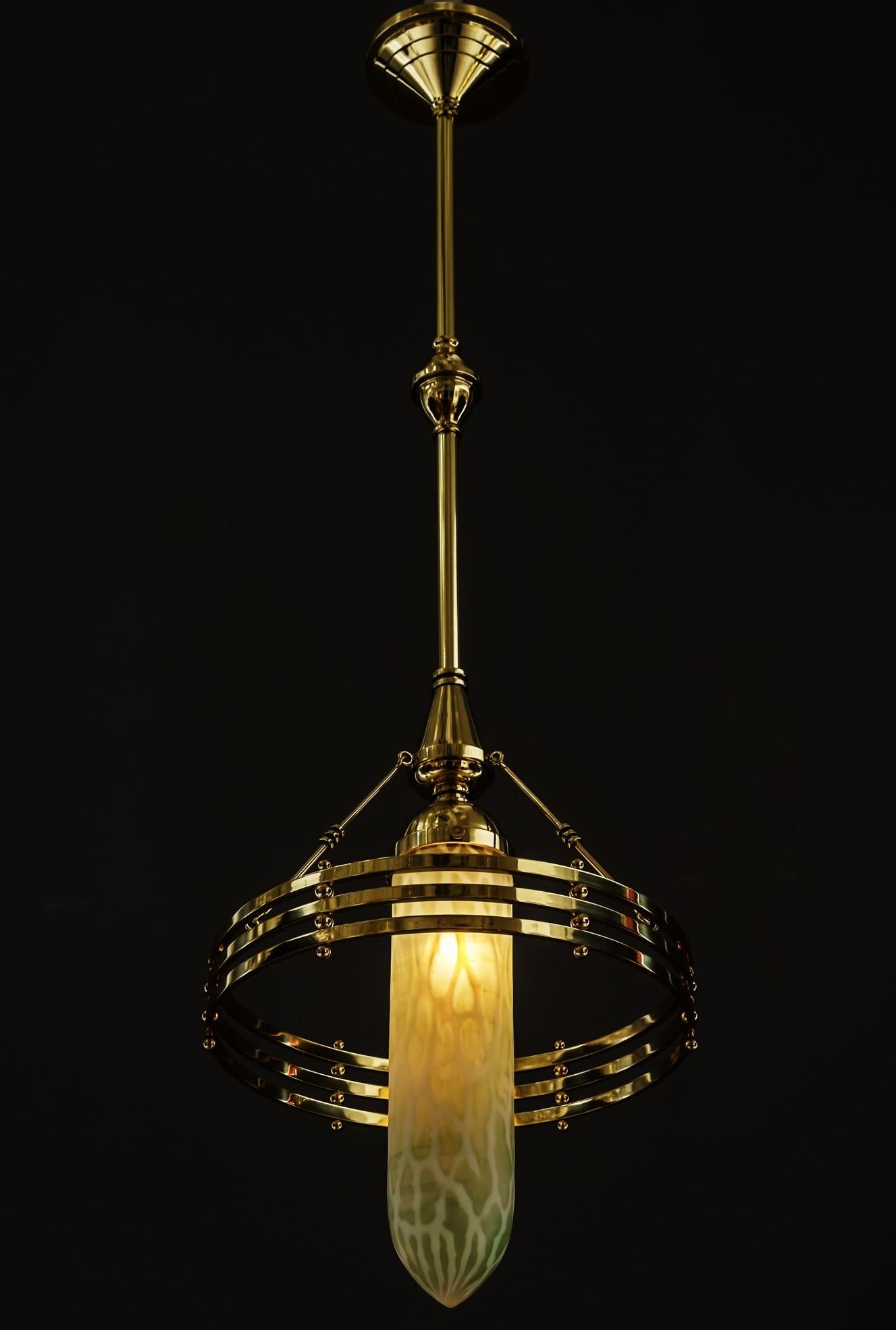 Jugendstil Pendant with Palme Koenig Glass Shade Vienna Around 1910 For Sale 10