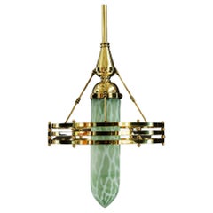 Jugendstil Pendant with Palme Koenig Glass Shade Vienna Around 1910