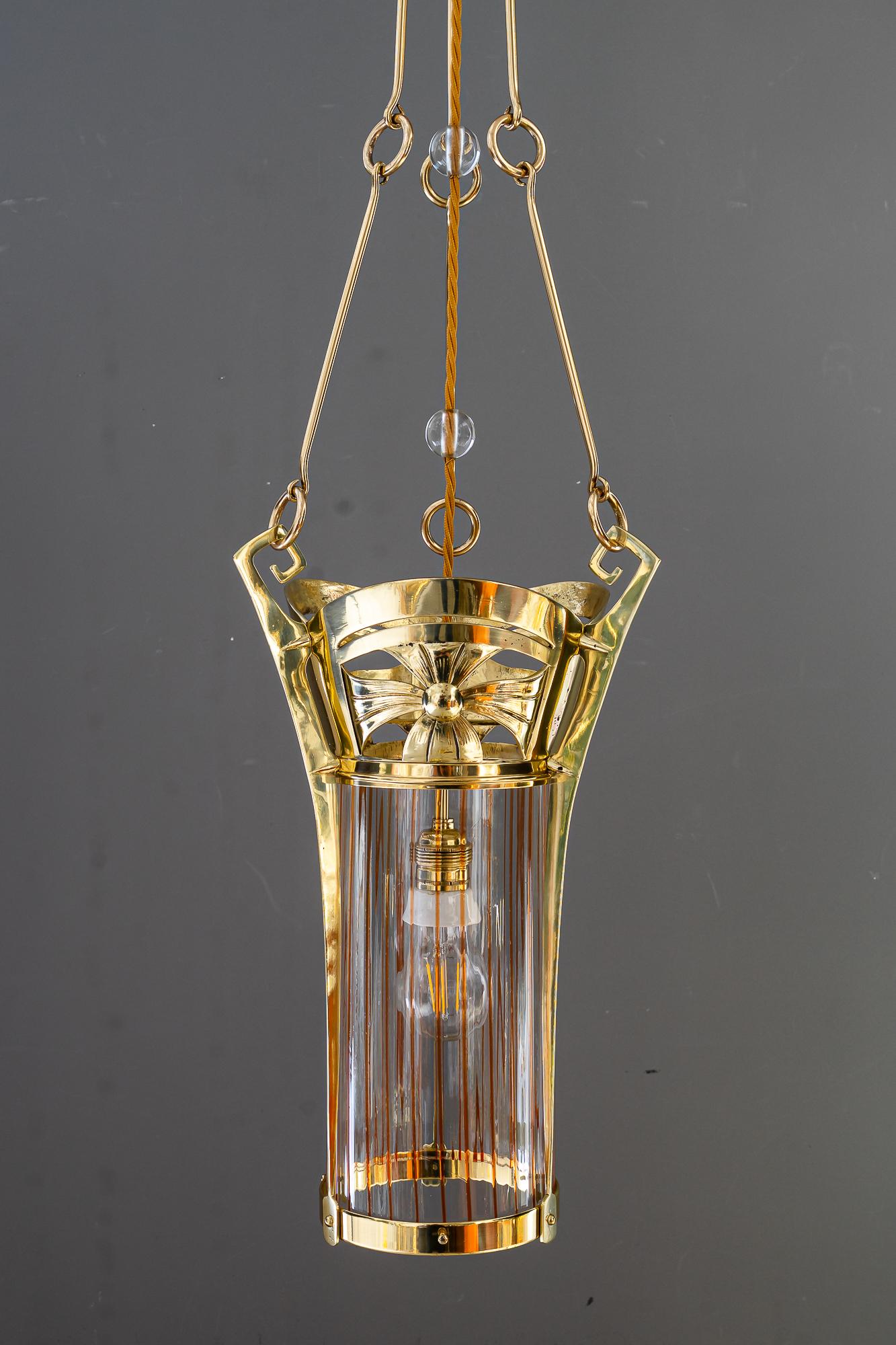 Austrian Jugendstil pendant with palme koenig opaline glass shade vienna around 1908 For Sale