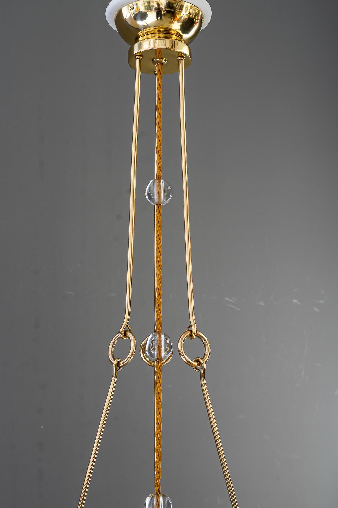 Lacquered Jugendstil pendant with palme koenig opaline glass shade vienna around 1908 For Sale