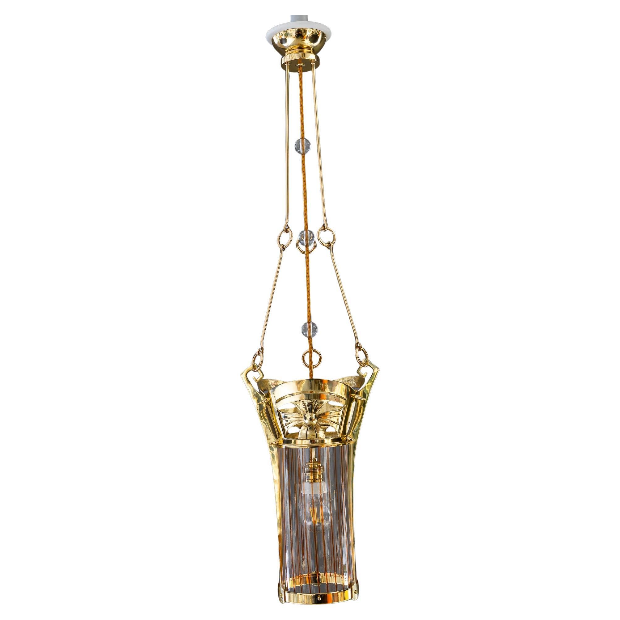 Jugendstil pendant with palme koenig opaline glass shade vienna around 1908 For Sale