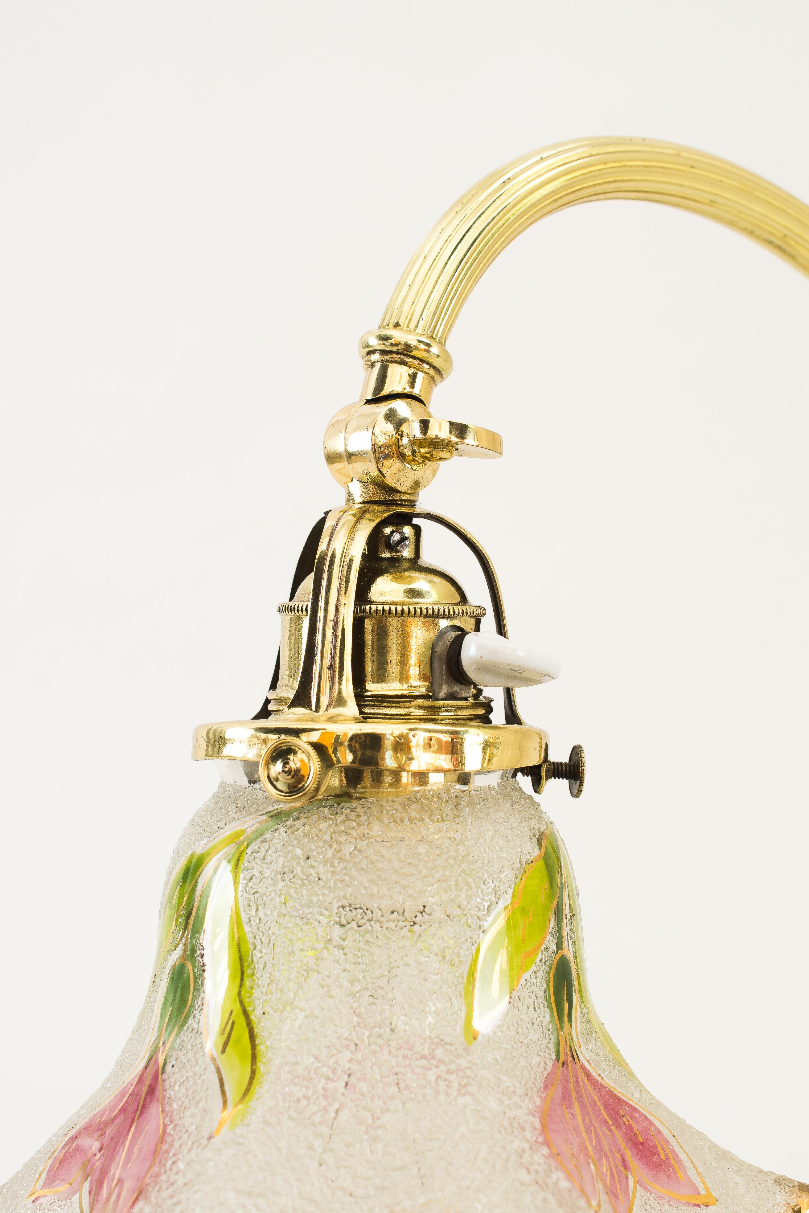 Jugendstil-Klammerlampe im Jugendstil mit originalem antiken Glasschirm Wien um 1907 im Angebot 10
