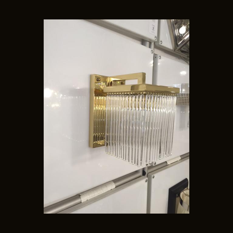 Hand-Crafted Jugendstil Re-Edition Brass Wall Light with Glass Tubes For Sale