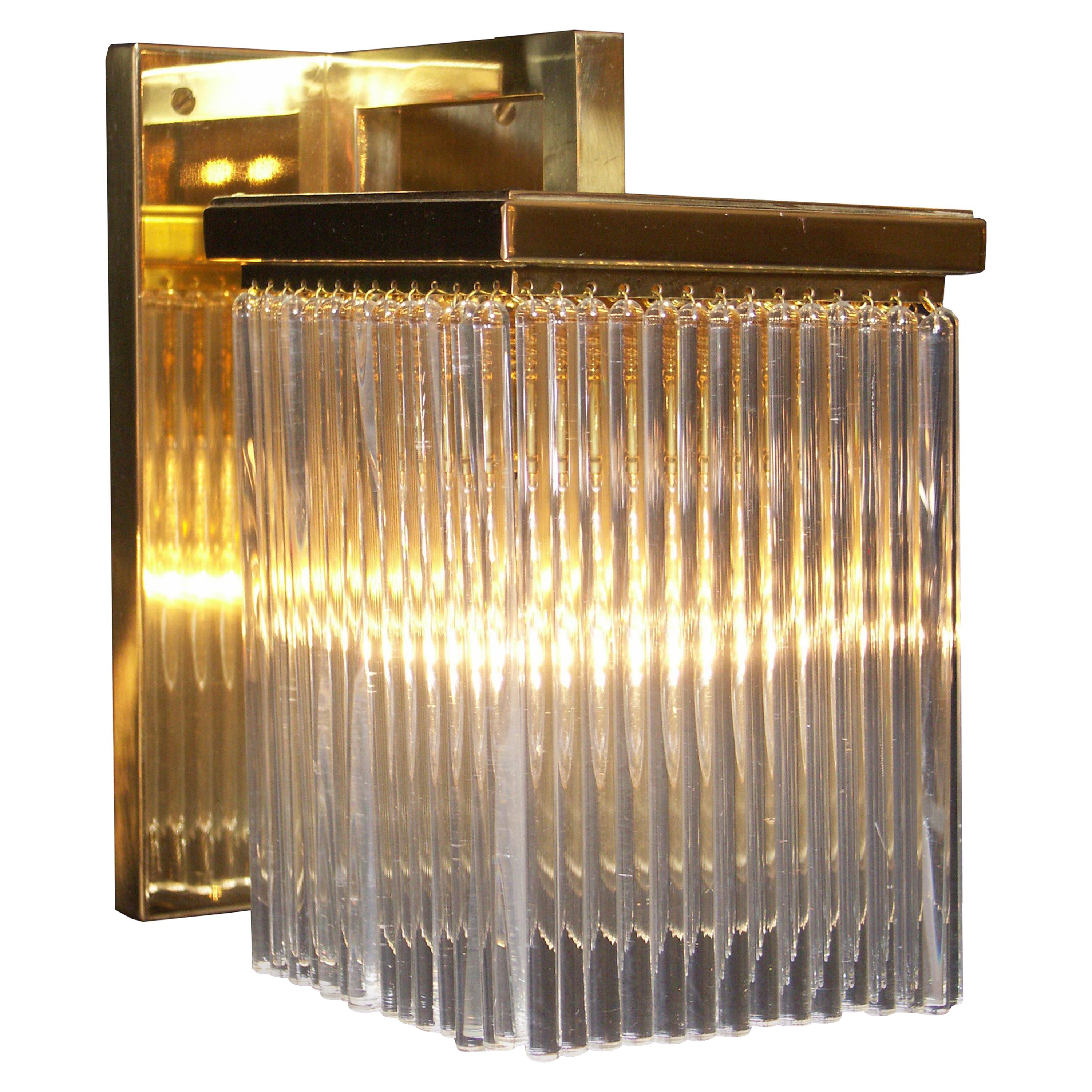 Jugendstil Re-Edition Brass Wall Light with Glass Tubes
