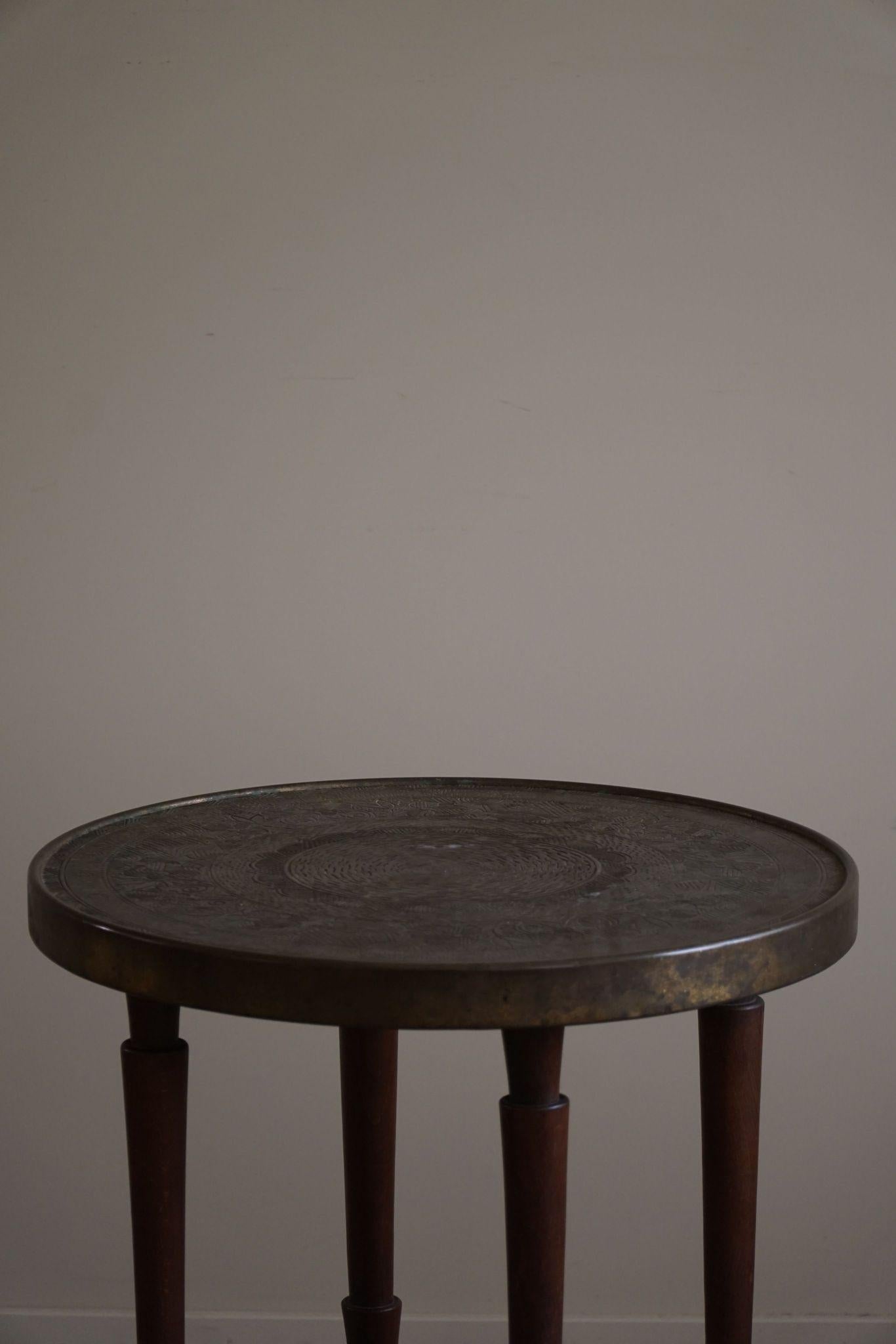 Jugendstil Round Side Table in Solid Oak & Brass Top, Adolf Loos, Austria, 1920s 5
