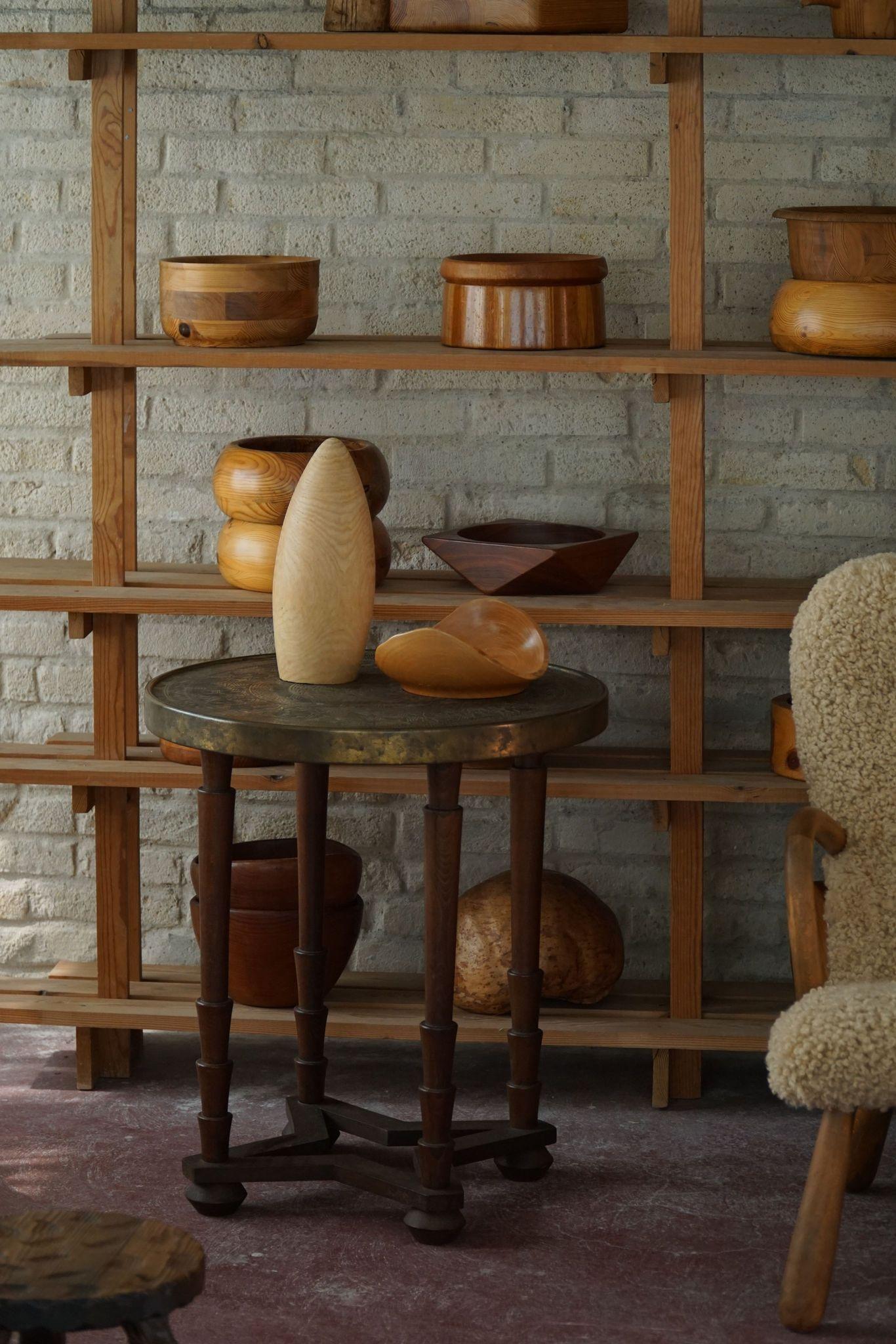 Jugendstil Round Side Table in Solid Oak & Brass Top, Adolf Loos, Austria, 1920s 3
