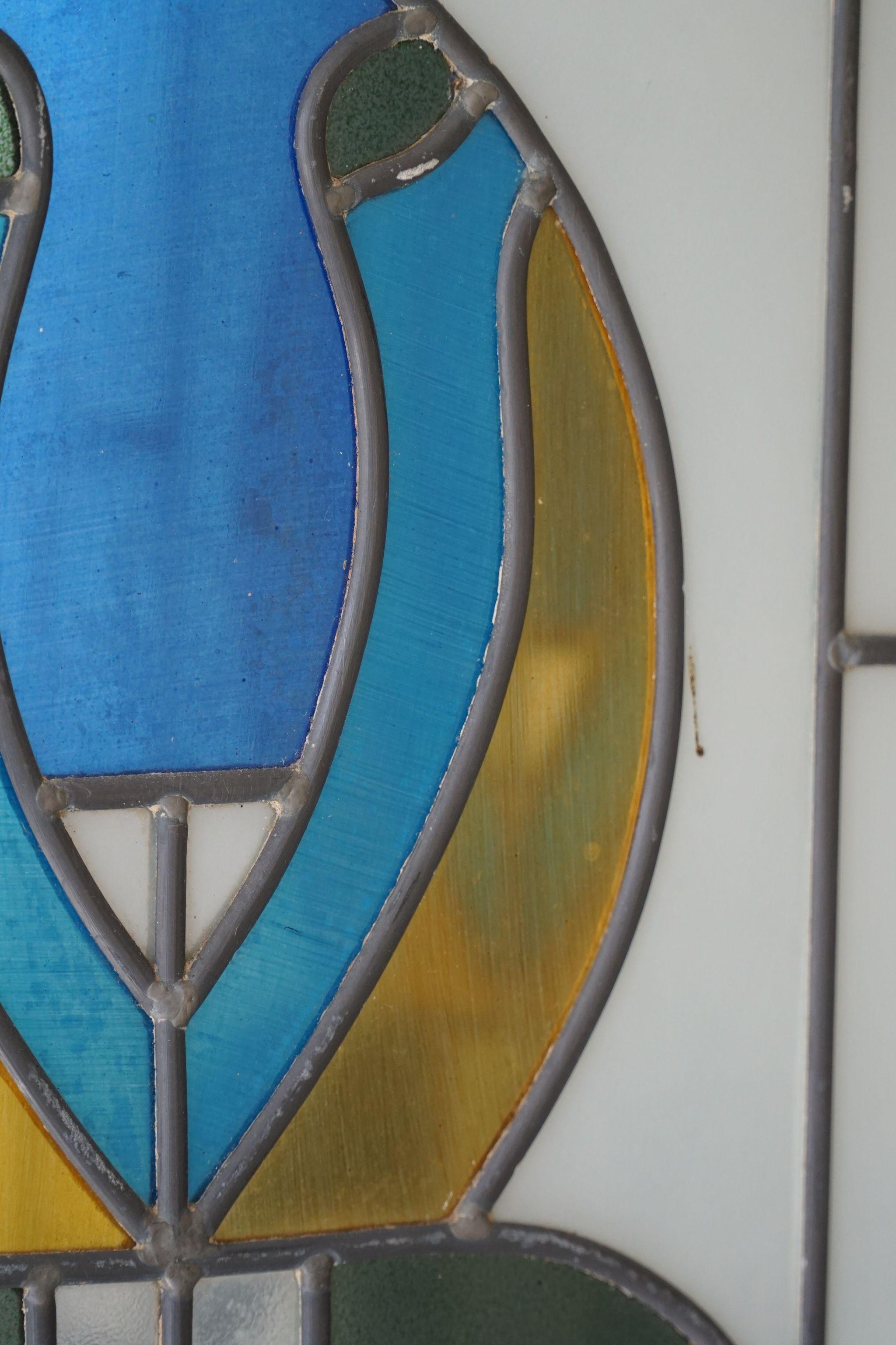 Jugendstil Screen / Room Divider, Painted Glass, Art Nouveau, Early 1900s 6