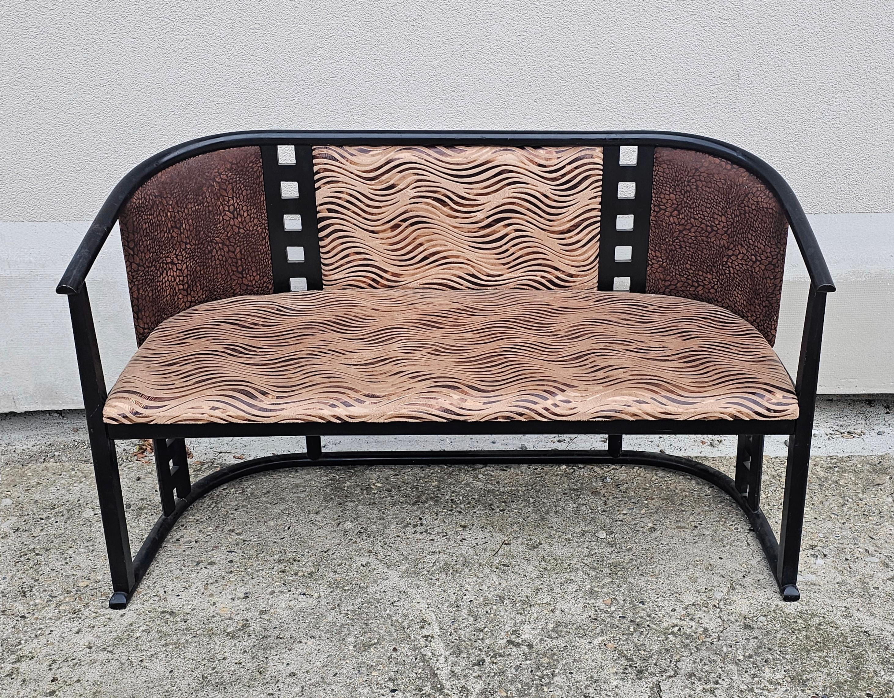Fabric Jugendstil Settee designed in style of Josef Hoffmann, done in beech bentwood For Sale