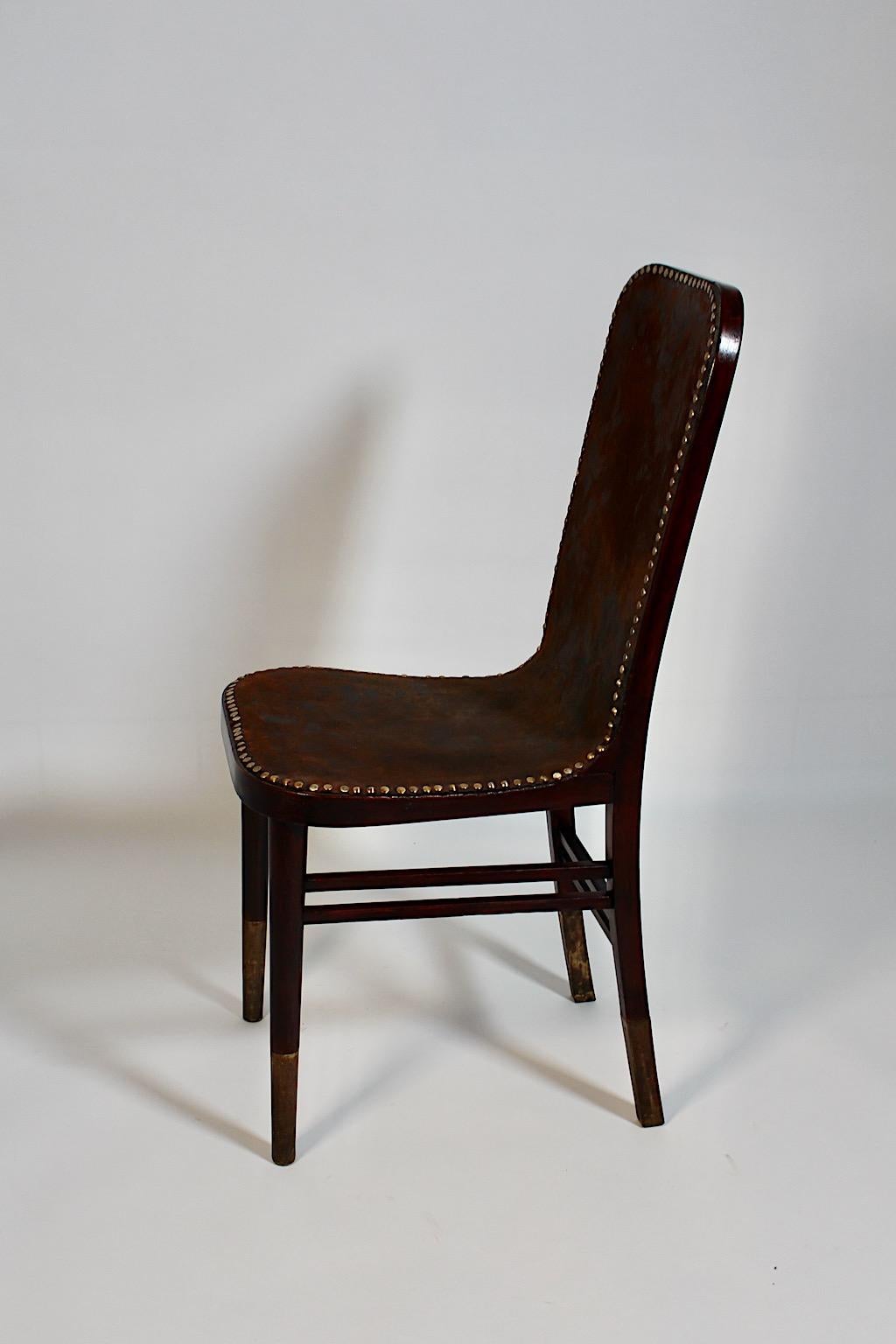 Jugendstil Side Chair Beech Leather by Joseph Urban Gebrüder Thonet 1903 Vienna For Sale 5