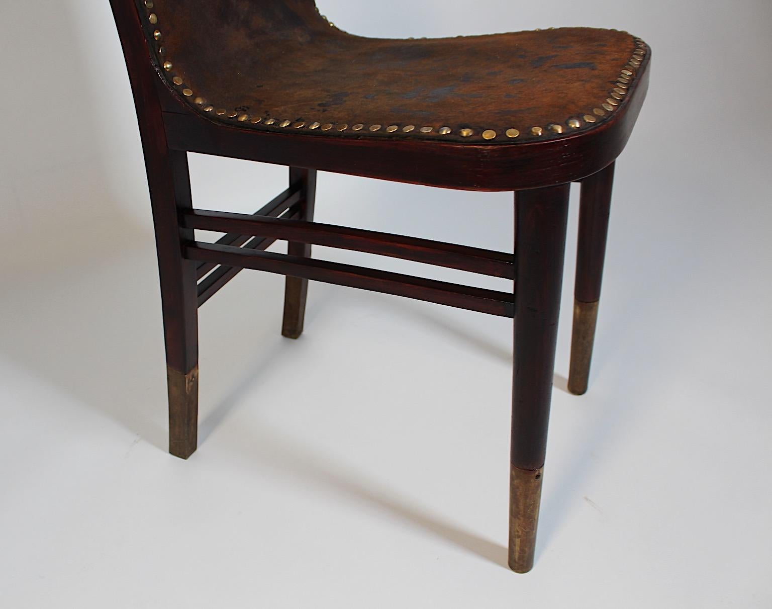 Jugendstil Side Chair Beech Leather by Joseph Urban Gebrüder Thonet 1903 Vienna For Sale 13