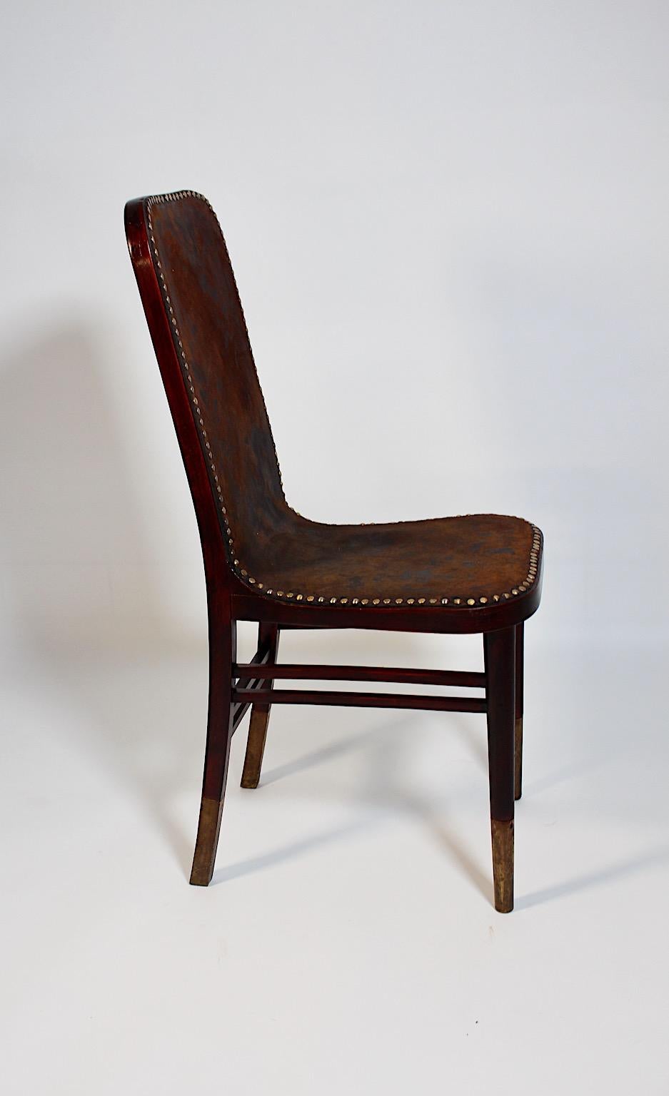 20th Century Jugendstil Side Chair Beech Leather by Joseph Urban Gebrüder Thonet 1903 Vienna For Sale