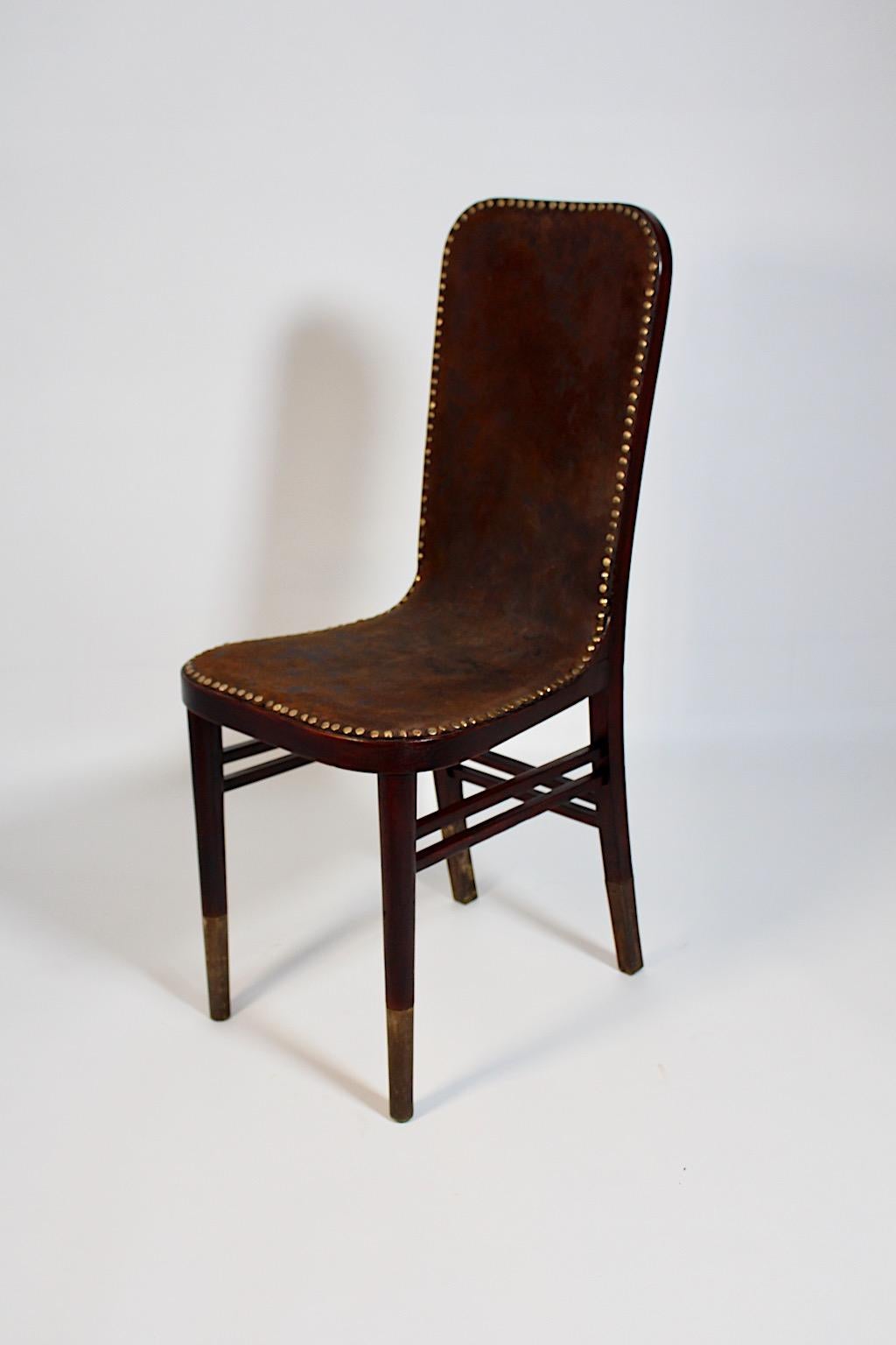 Jugendstil Side Chair Beech Leather by Joseph Urban Gebrüder Thonet 1903 Vienna For Sale 1