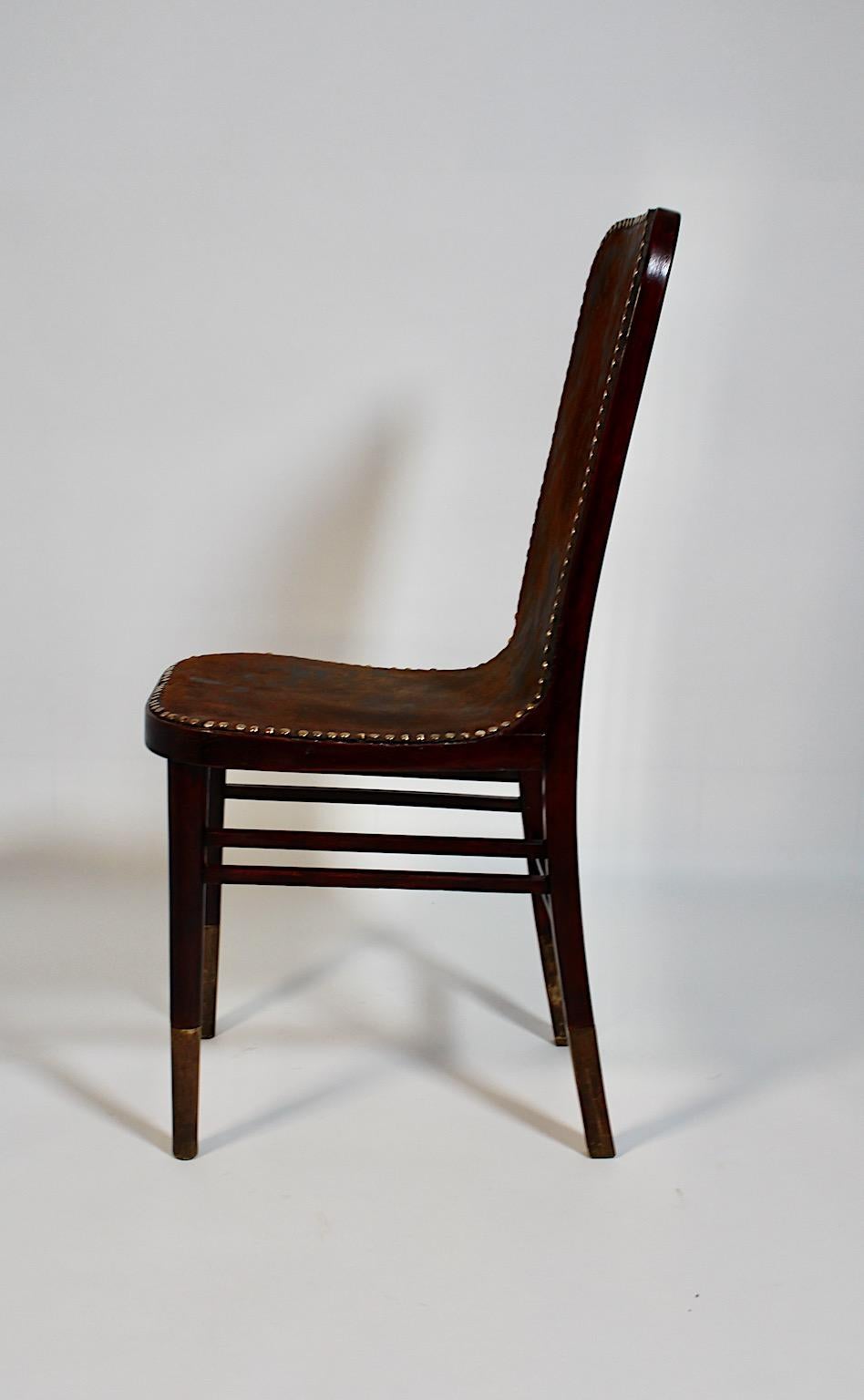 Jugendstil Side Chair Beech Leather by Joseph Urban Gebrüder Thonet 1903 Vienna For Sale 2
