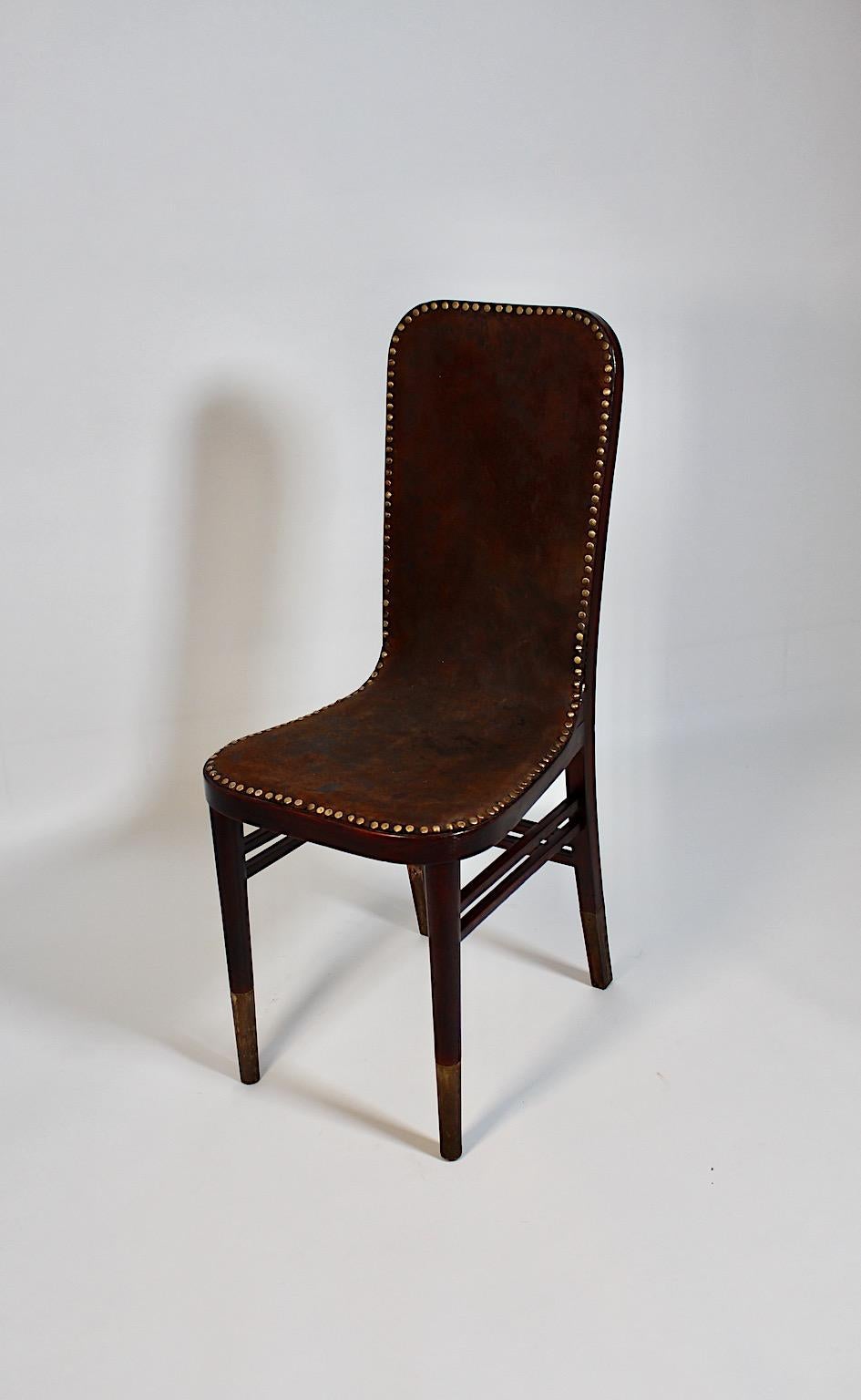 Jugendstil Side Chair Beech Leather by Joseph Urban Gebrüder Thonet 1903 Vienna For Sale 3