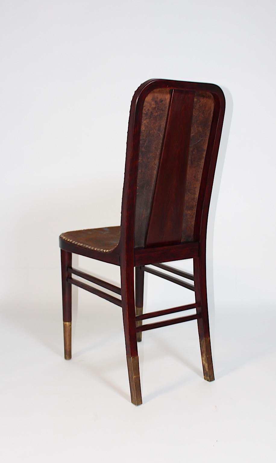 Jugendstil Side Chair Beech Leather by Joseph Urban Gebrüder Thonet 1903 Vienna For Sale 4