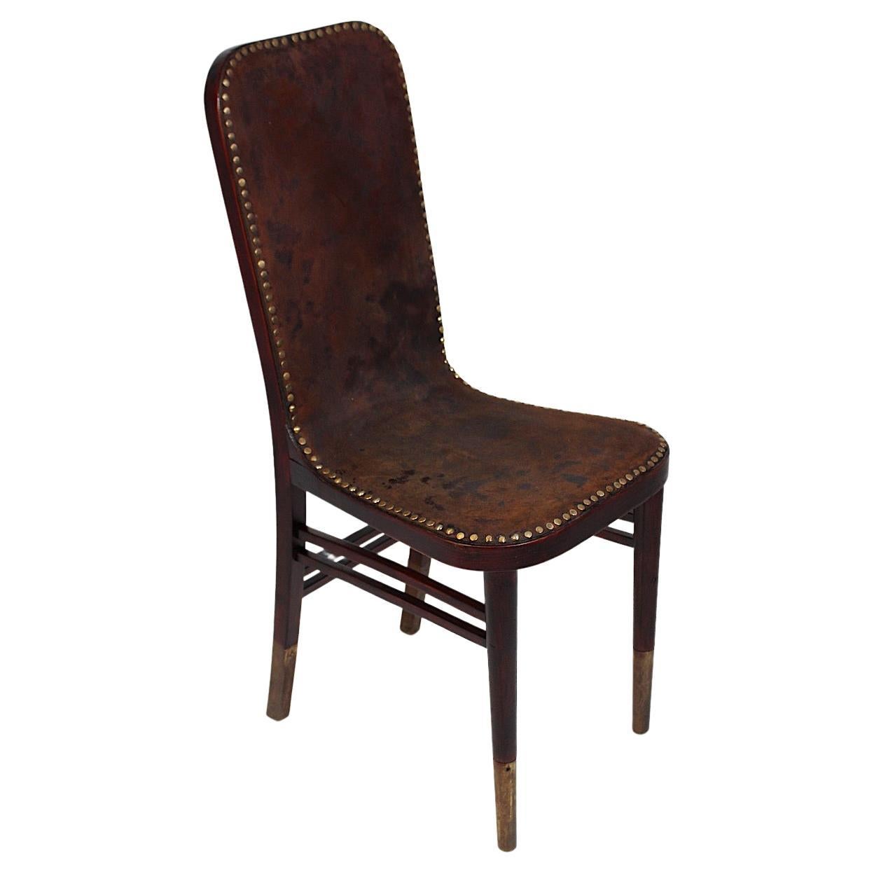 Jugendstil Side Chair Beech Leather by Joseph Urban Gebrüder Thonet 1903 Vienna For Sale