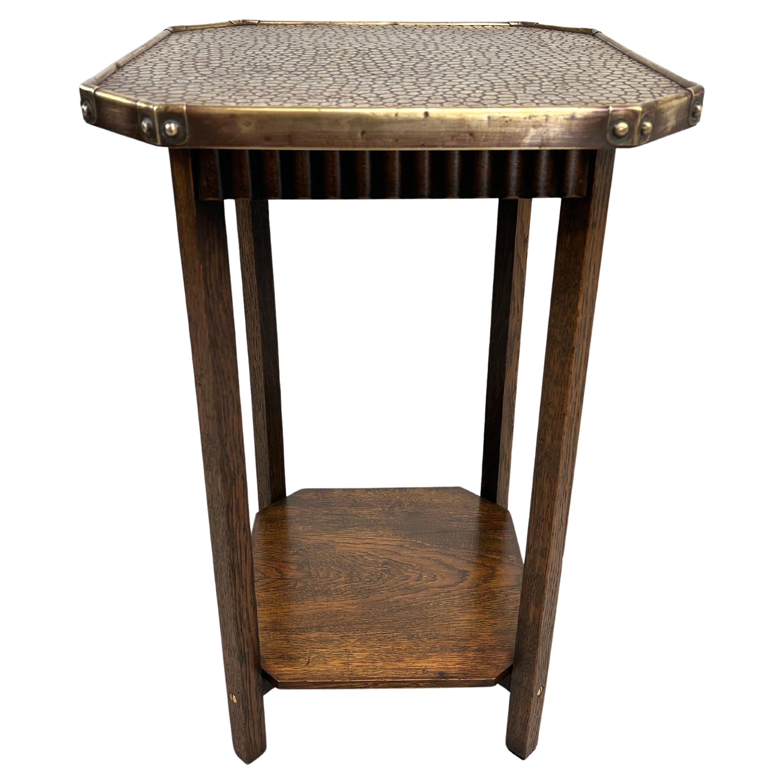 Jugendstil side table with hammered brass top
