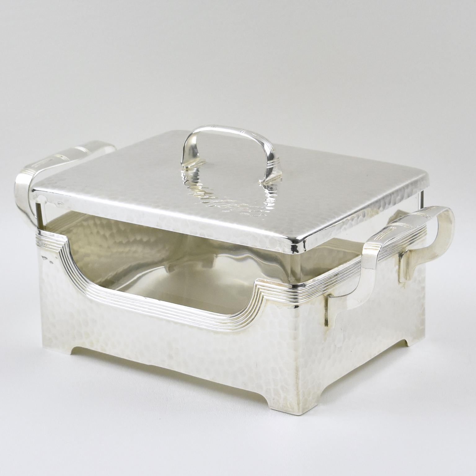 Austrian Jugendstil Silver Plate Cookie Box with Original Crystal Insert