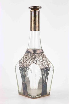 Jugendstil Sterling Overlay Glass Decanter, Early 20th Century