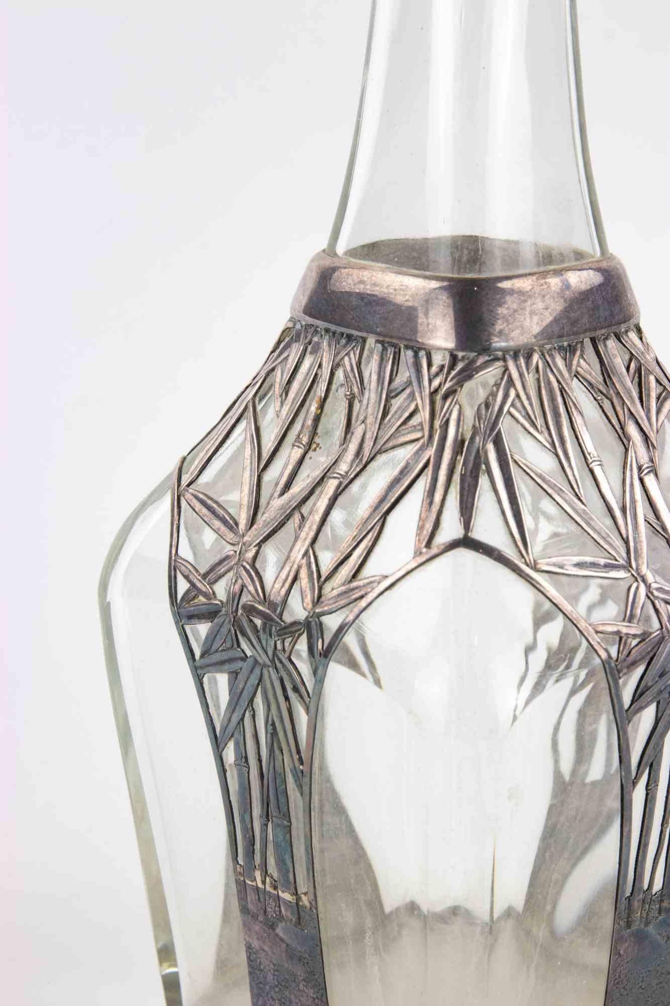 European Jugendstil Sterling Overlay Glass Decanter, Early 20th Century For Sale
