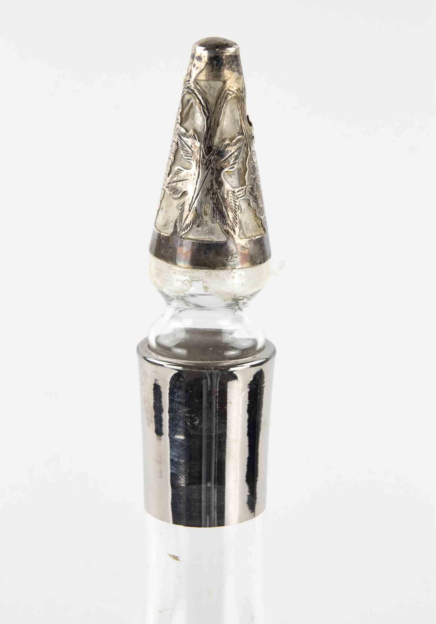 European Jugendstil Sterling Overlay Glass Decanter, Early 20th Century For Sale