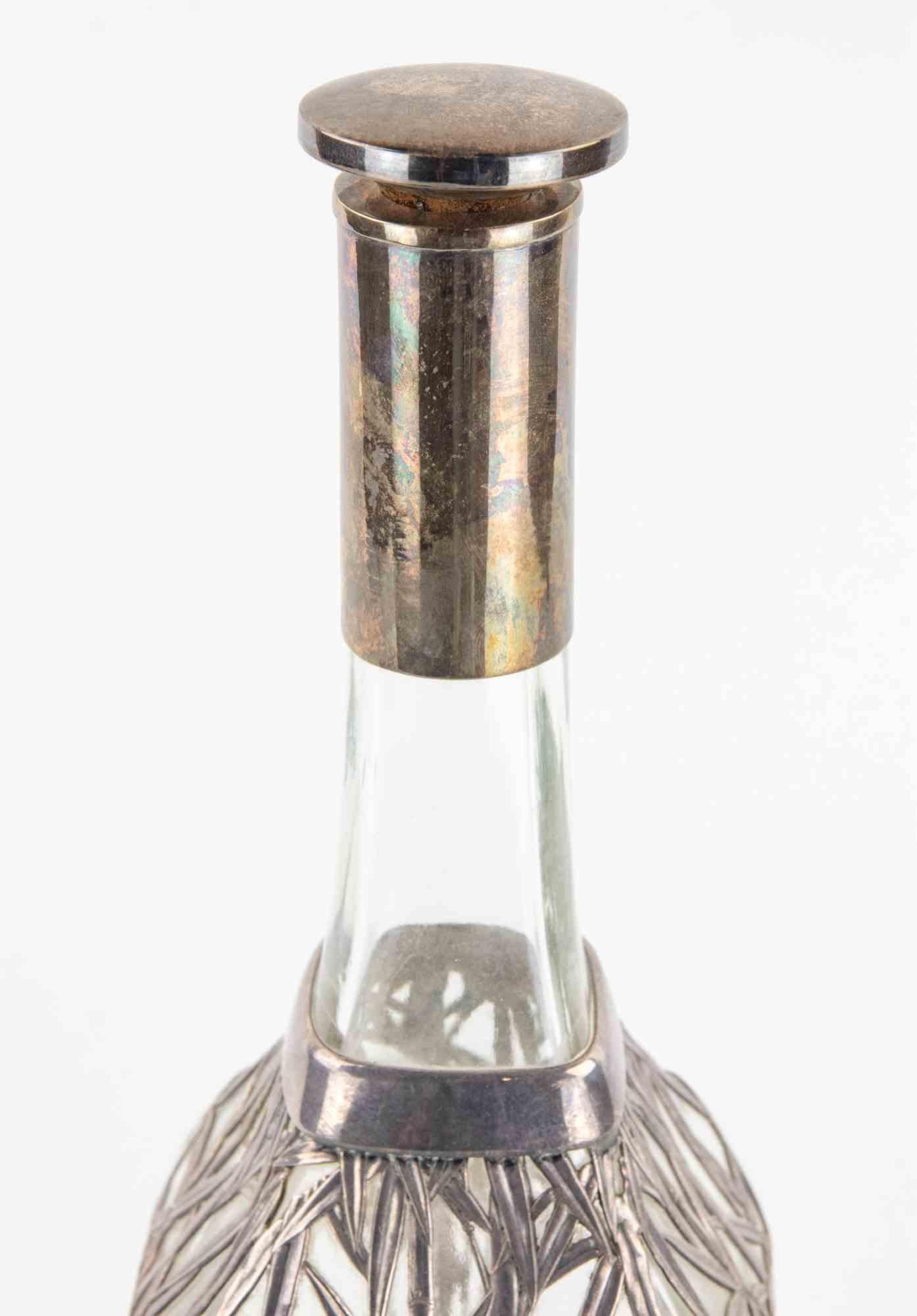Art Glass Jugendstil Sterling Overlay Glass Decanter, Early 20th Century For Sale