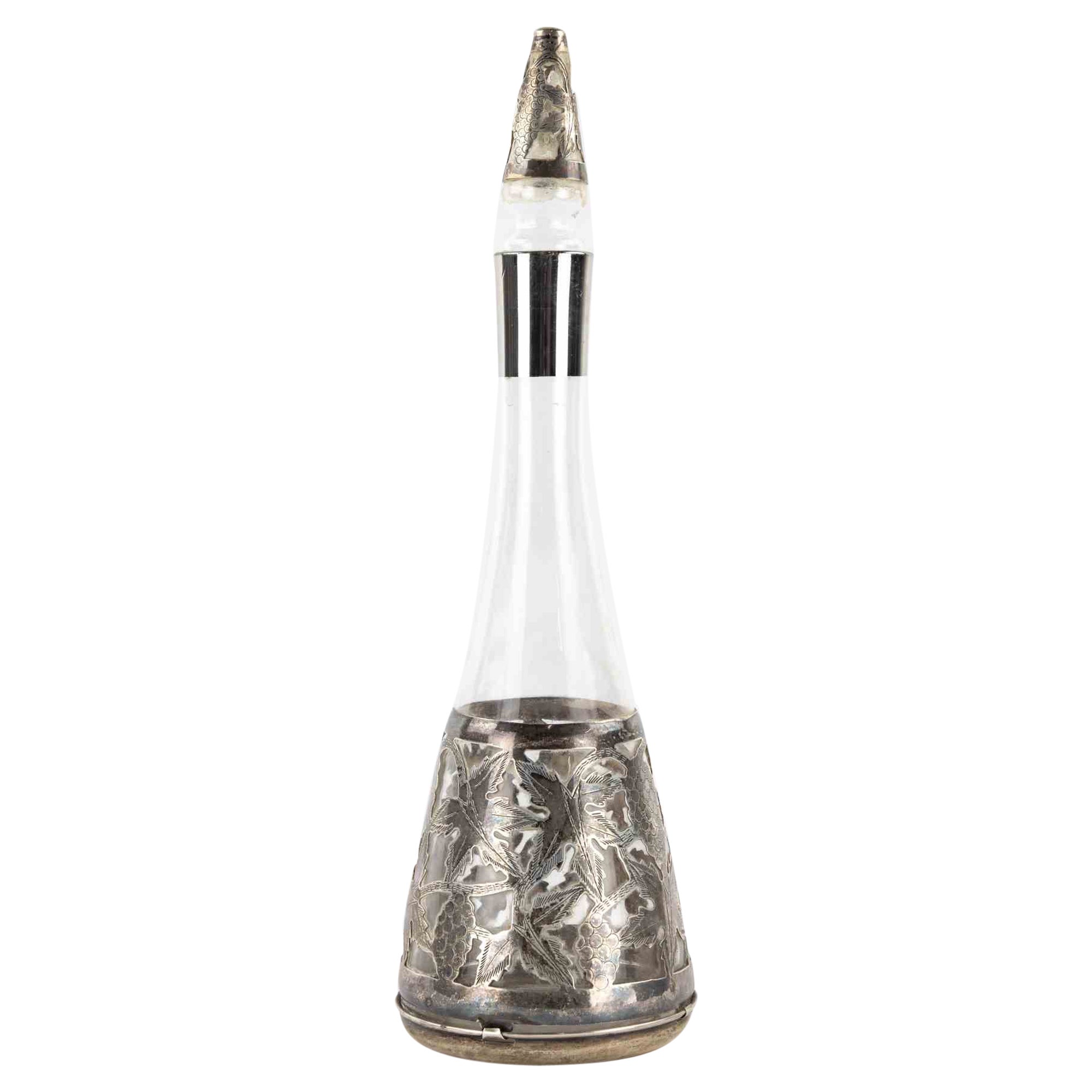 Carafe à décanter Jugendstil en verre recouvert d'étain, début du 20e siècle
