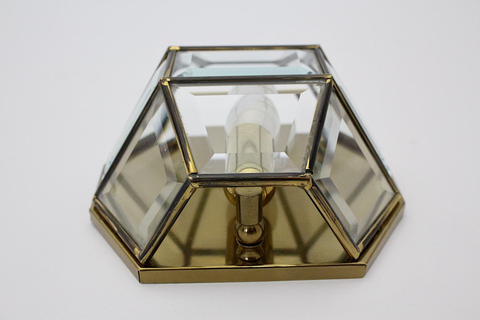 Jugendstil Style Adolf Loos Style Sconces Wall Lights Brass Glass 1970s For Sale 6