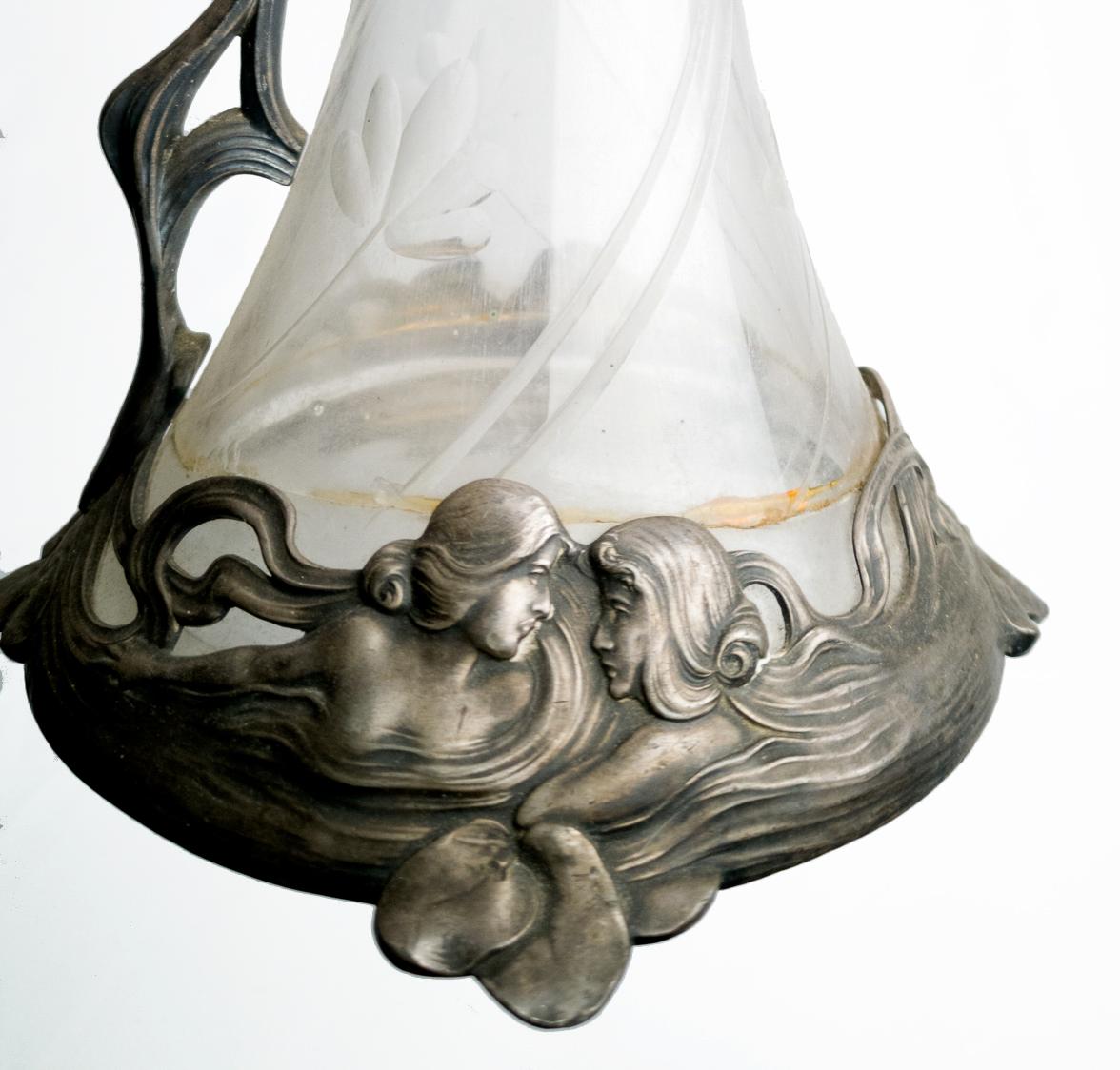 German Jugendstil style Lady Glass Claret Jug Decanter, 20th Century For Sale