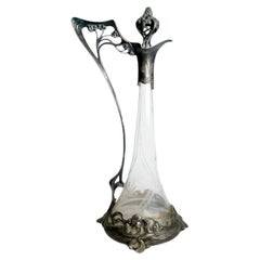 Jugendstil Style Lady Glass Claret Jug Decanter, 20th Century