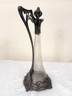 Jugendstil Style Lady Glass Claret Jug Decanter Bottle, 20th Century