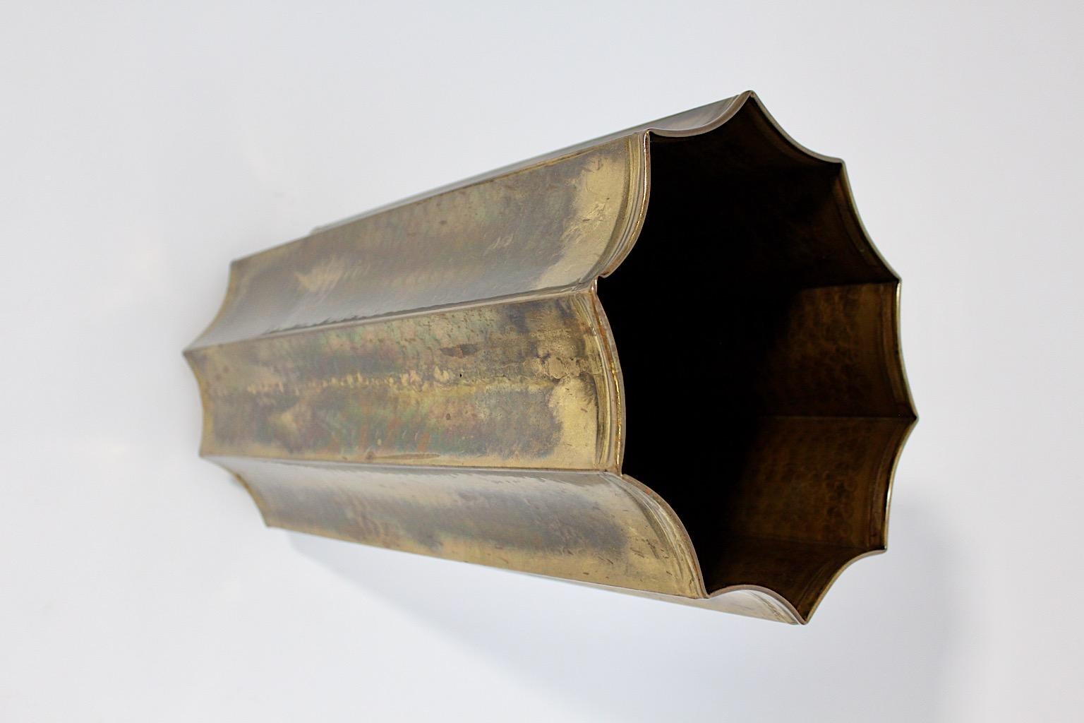 Mid-20th Century Jugendstil Style Vintage Brass Paper Basket Cane Holder 1950s Austria For Sale