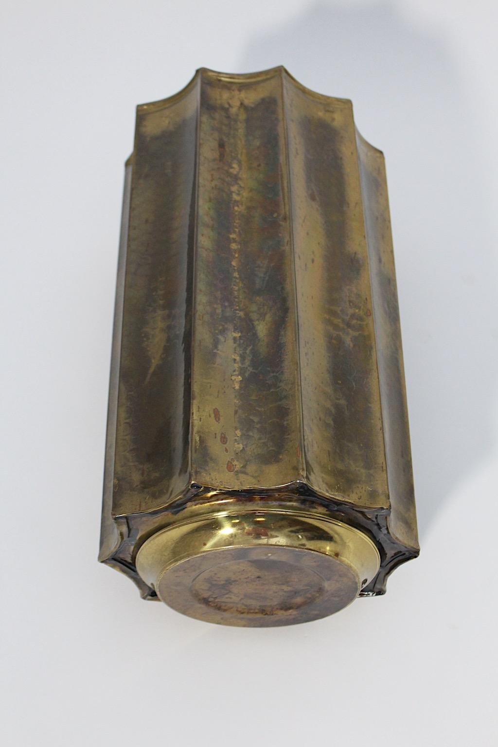 Jugendstil Style Vintage Brass Paper Basket Cane Holder 1950s Austria For Sale 1