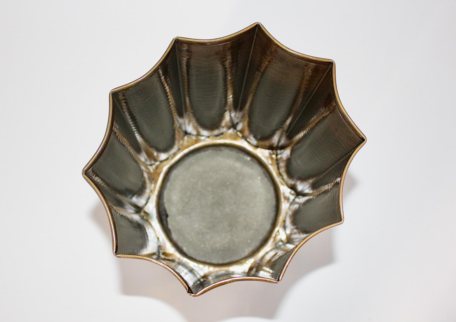 Jugendstil Style Vintage Brass Paper Basket Cane Holder 1950s Austria For Sale 3