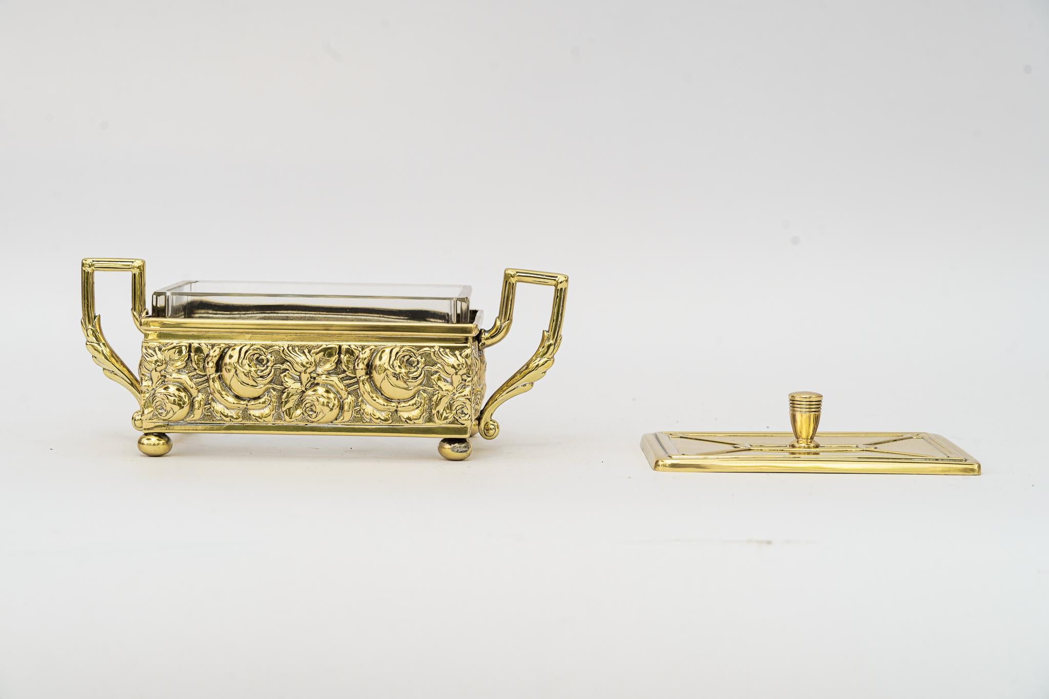 Early 20th Century Jugendstil Sugar Bowl Brass and Glass Conbination, Around 1908