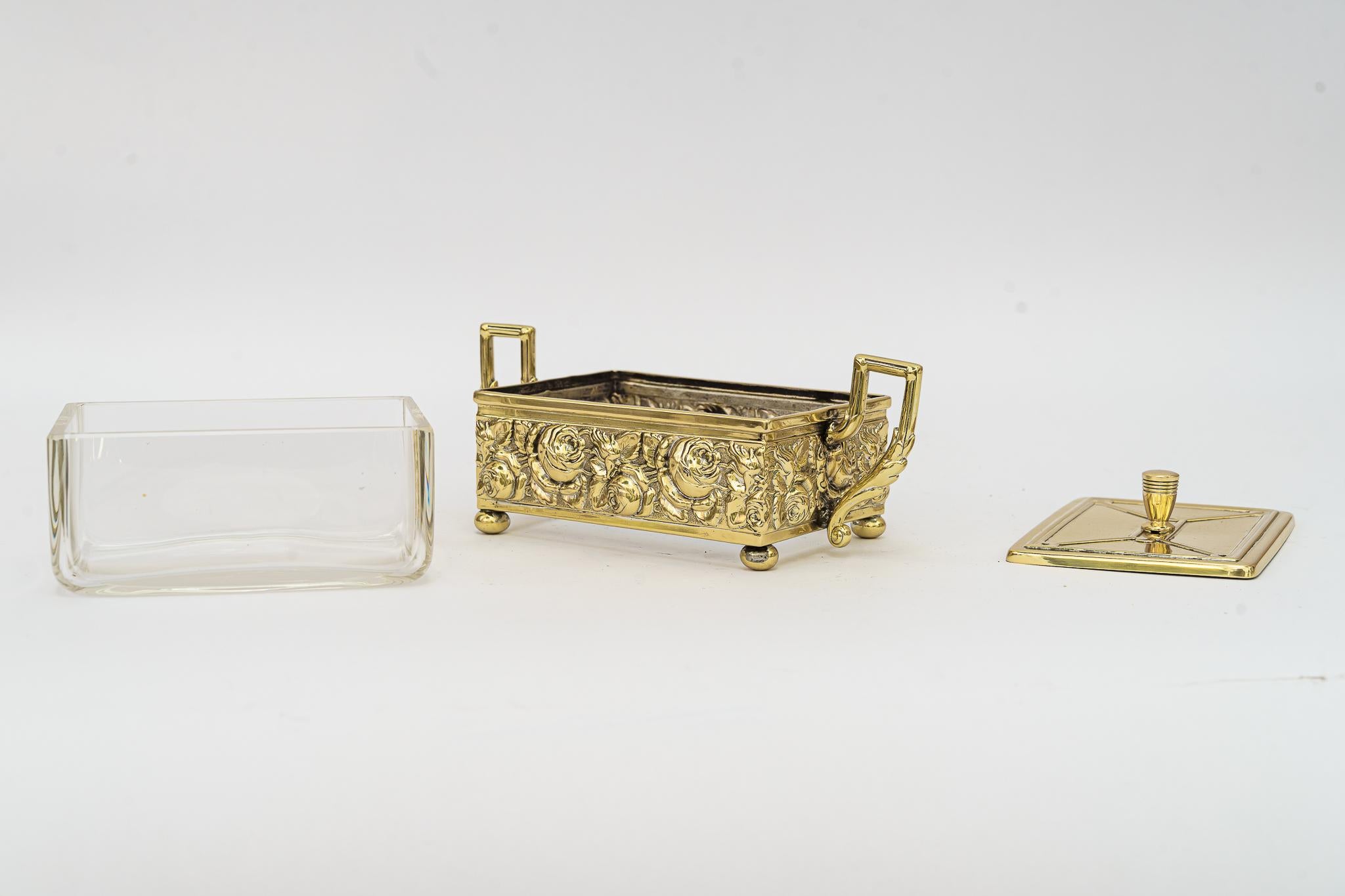 Jugendstil Sugar Bowl Brass and Glass Conbination, Around 1908 1