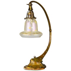 Lampe de table Jugendstil vers 1908 avec verre Loetz original