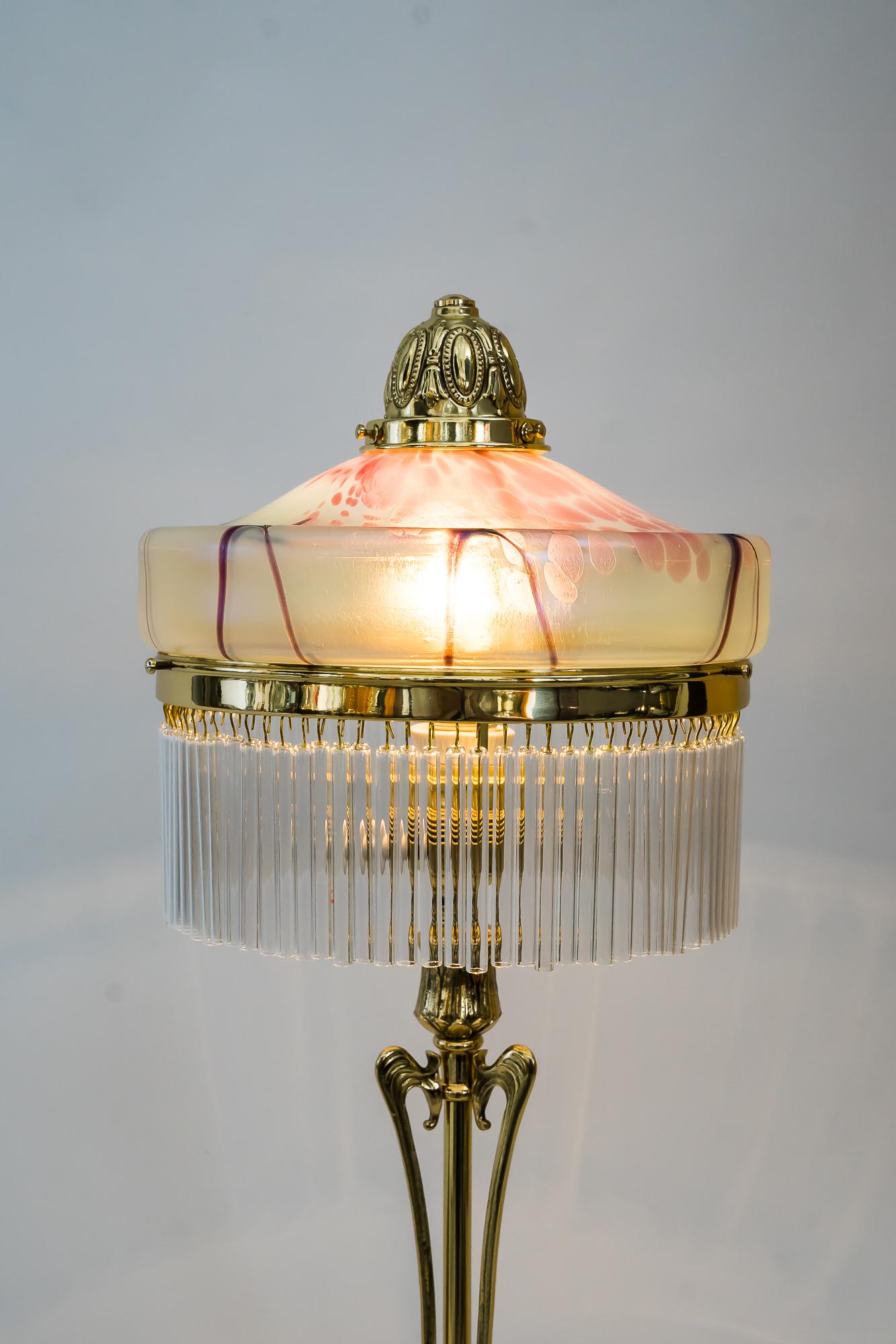 Jugendstil Table Lamp Around 1908 with Original Palme Koenig Glass Shade 4
