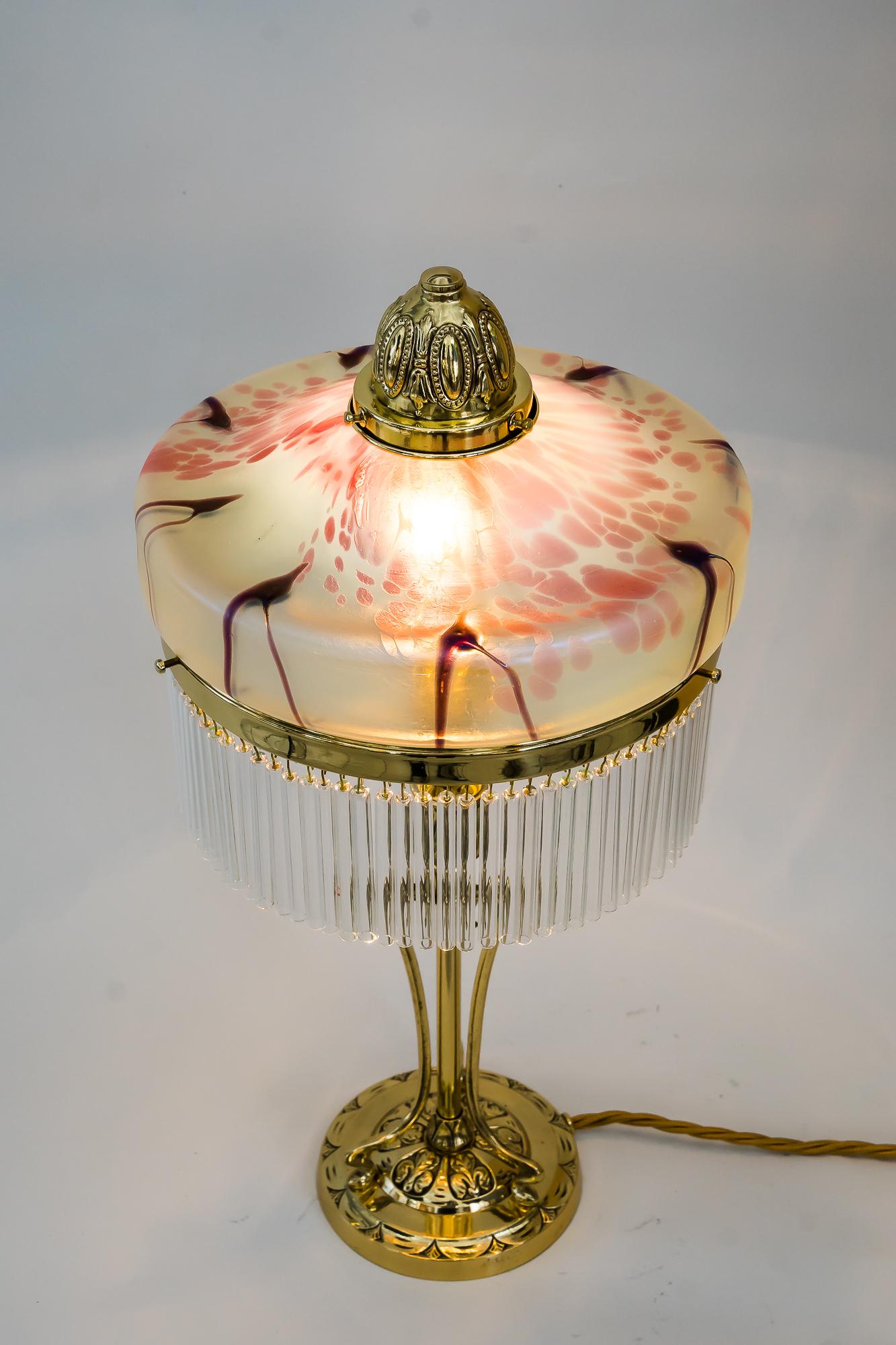 Jugendstil Table Lamp Around 1908 with Original Palme Koenig Glass Shade 5