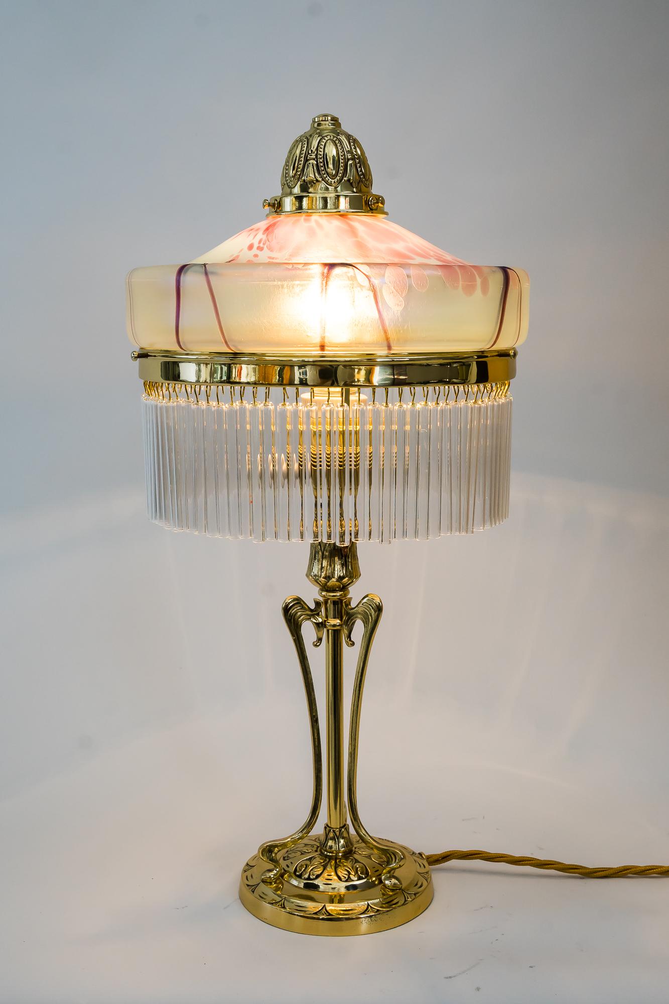 Jugendstil Table Lamp Around 1908 with Original Palme Koenig Glass Shade 10
