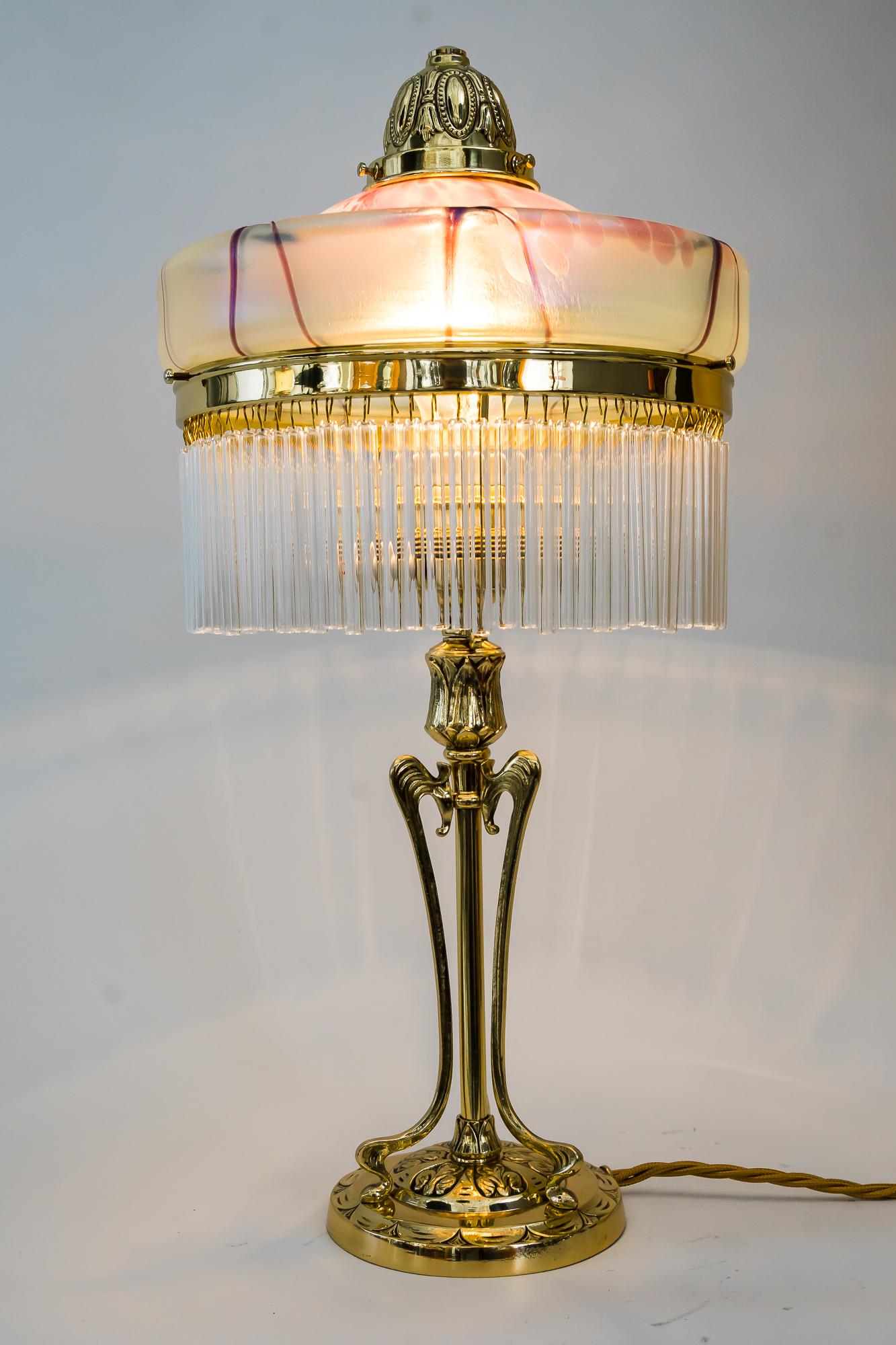 Jugendstil Table Lamp Around 1908 with Original Palme Koenig Glass Shade 11