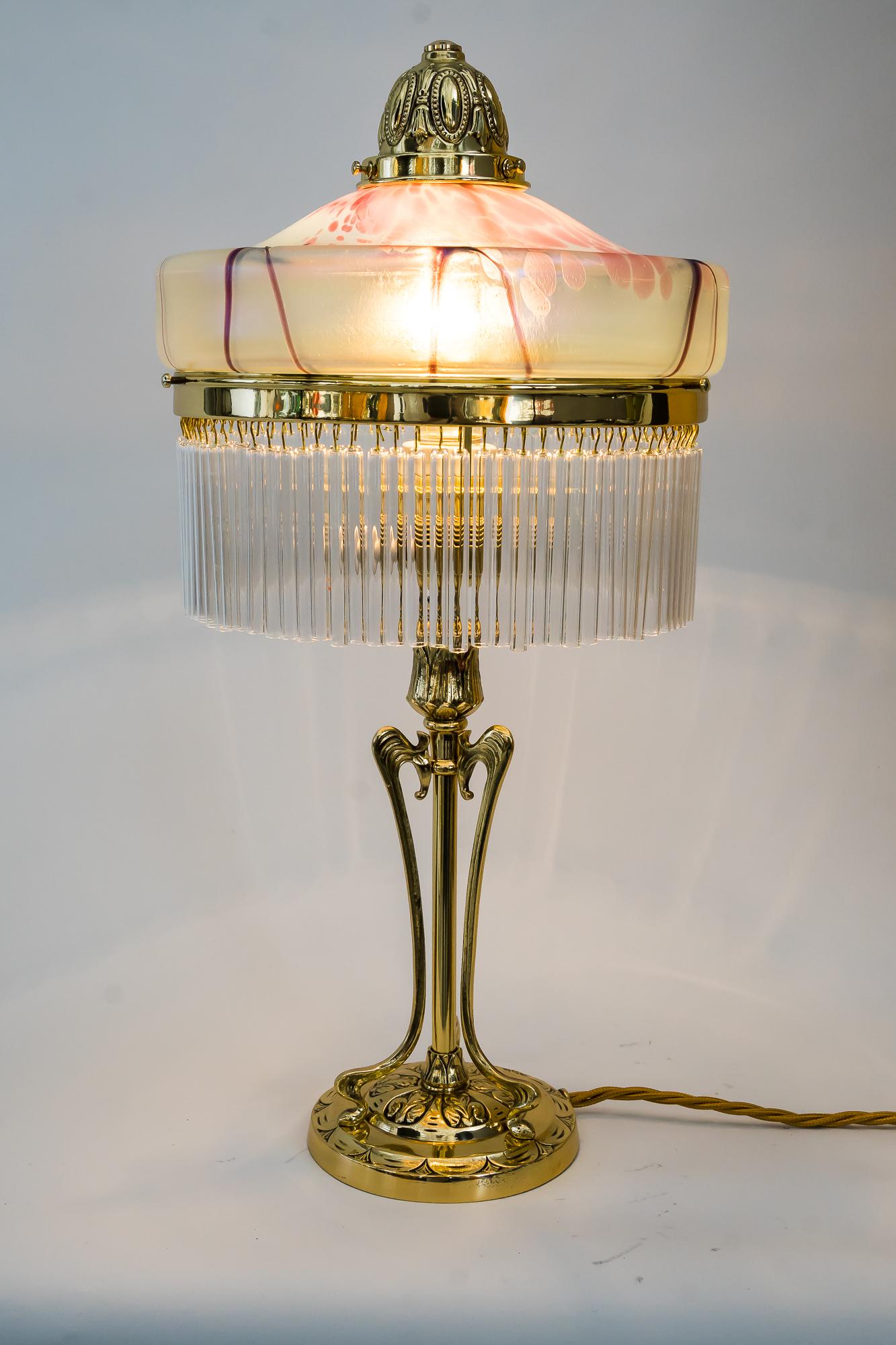 Jugendstil Table Lamp Around 1908 with Original Palme Koenig Glass Shade 12
