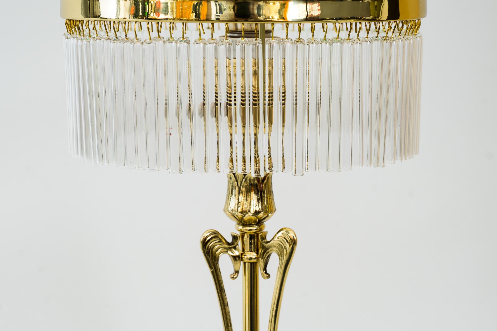 Lacquered Jugendstil Table Lamp Around 1908 with Original Palme Koenig Glass Shade