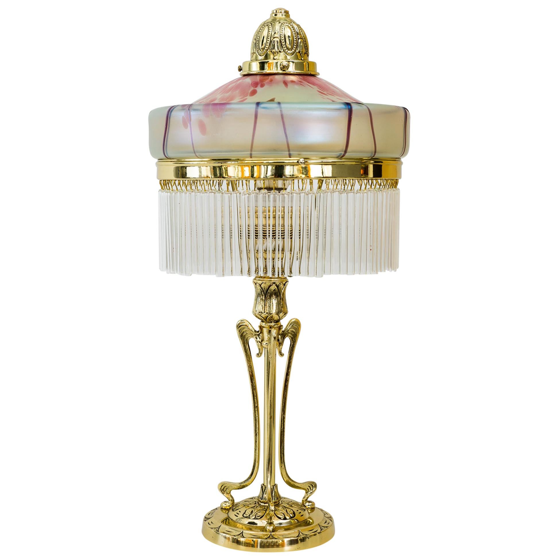 Jugendstil Table Lamp Around 1908 with Original Palme Koenig Glass Shade