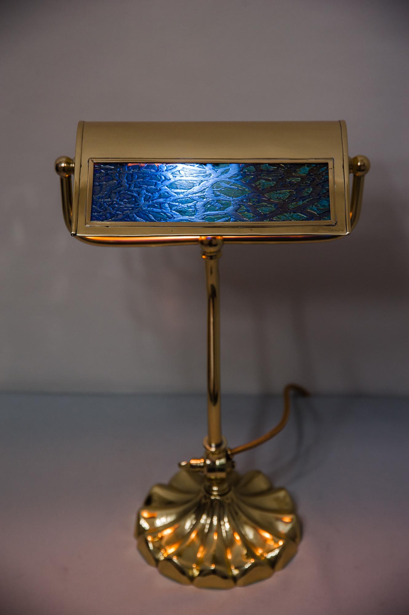 Lacquered Jugendstil Table Lamp circa 1909 with Original Lötz Glass