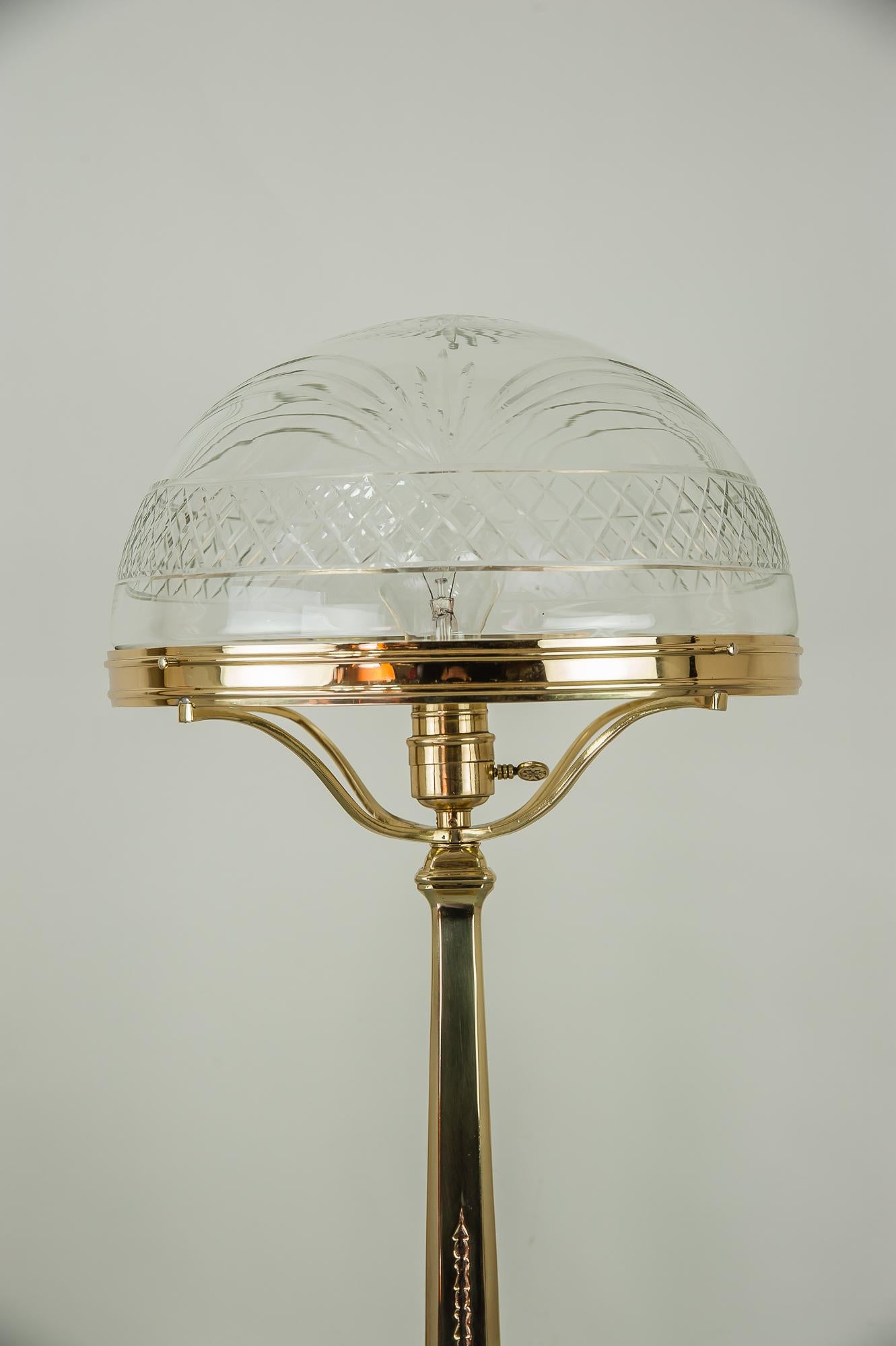 Lacquered Jugendstil Table Lamp Vienna with Original Cut Glass Shade, 1909