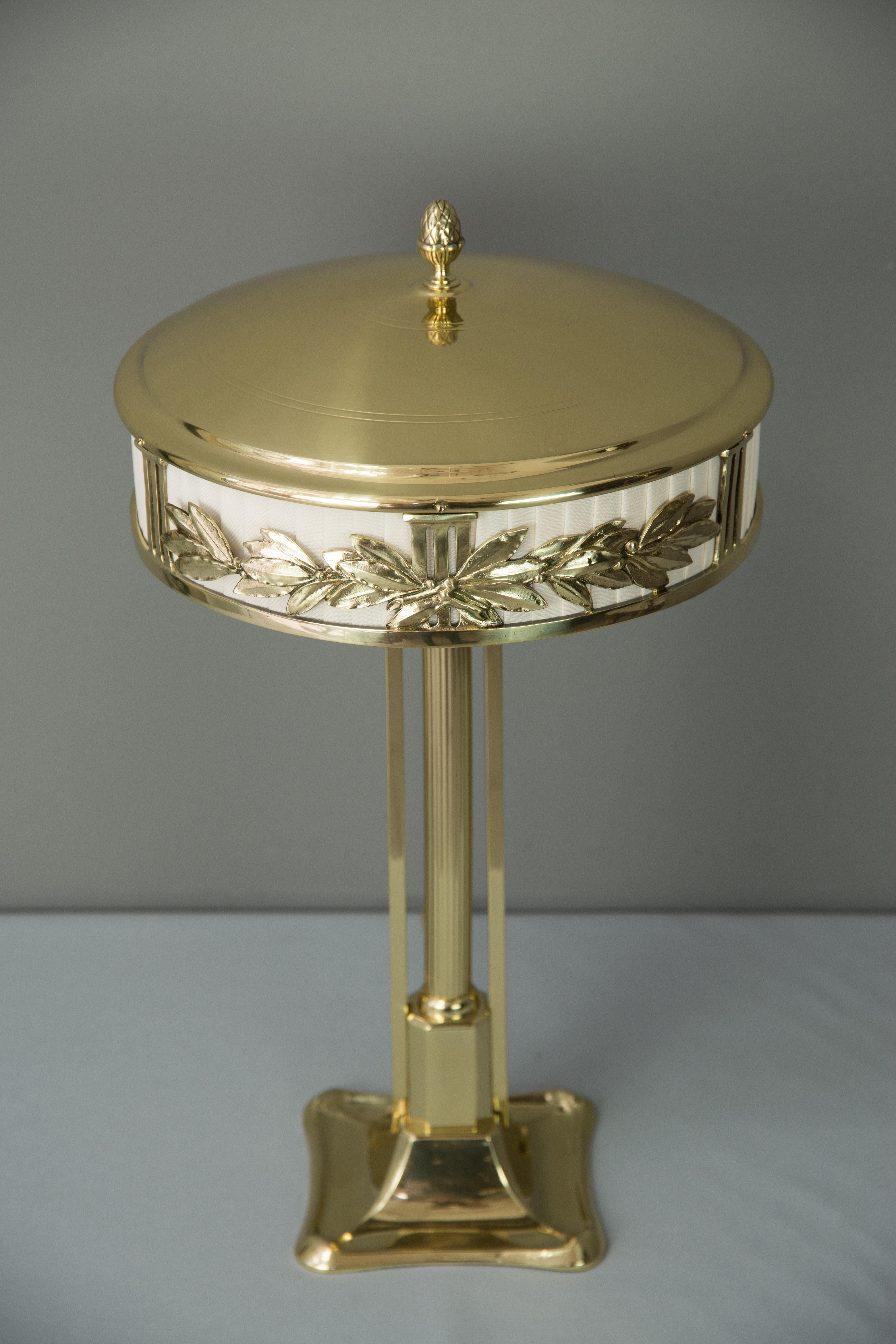 Lacquered Jugendstil Table Lamp with Fabric, circa 1909