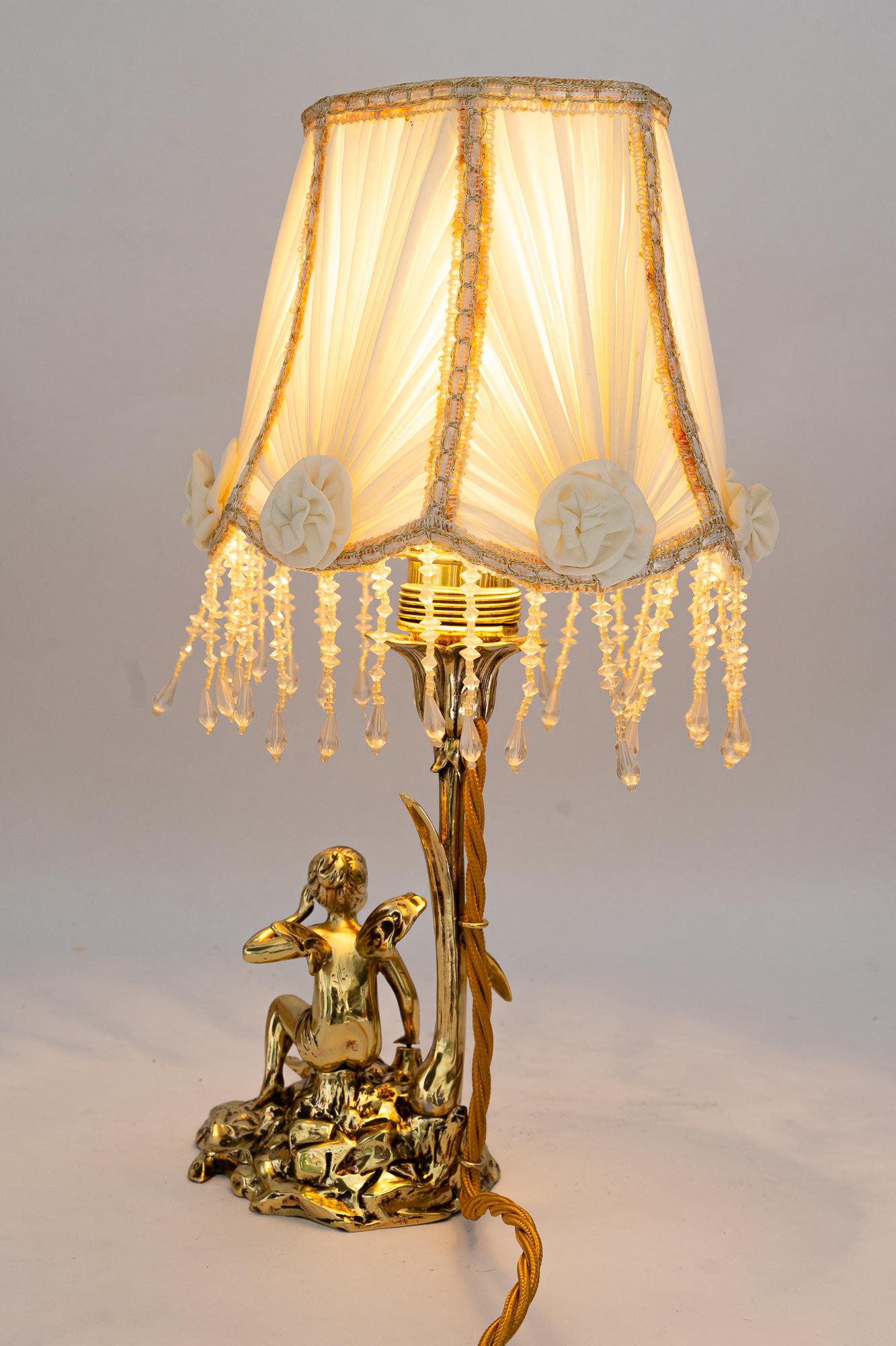Jugendstil table lamp with fabric shade vienna around 1908 For Sale 4