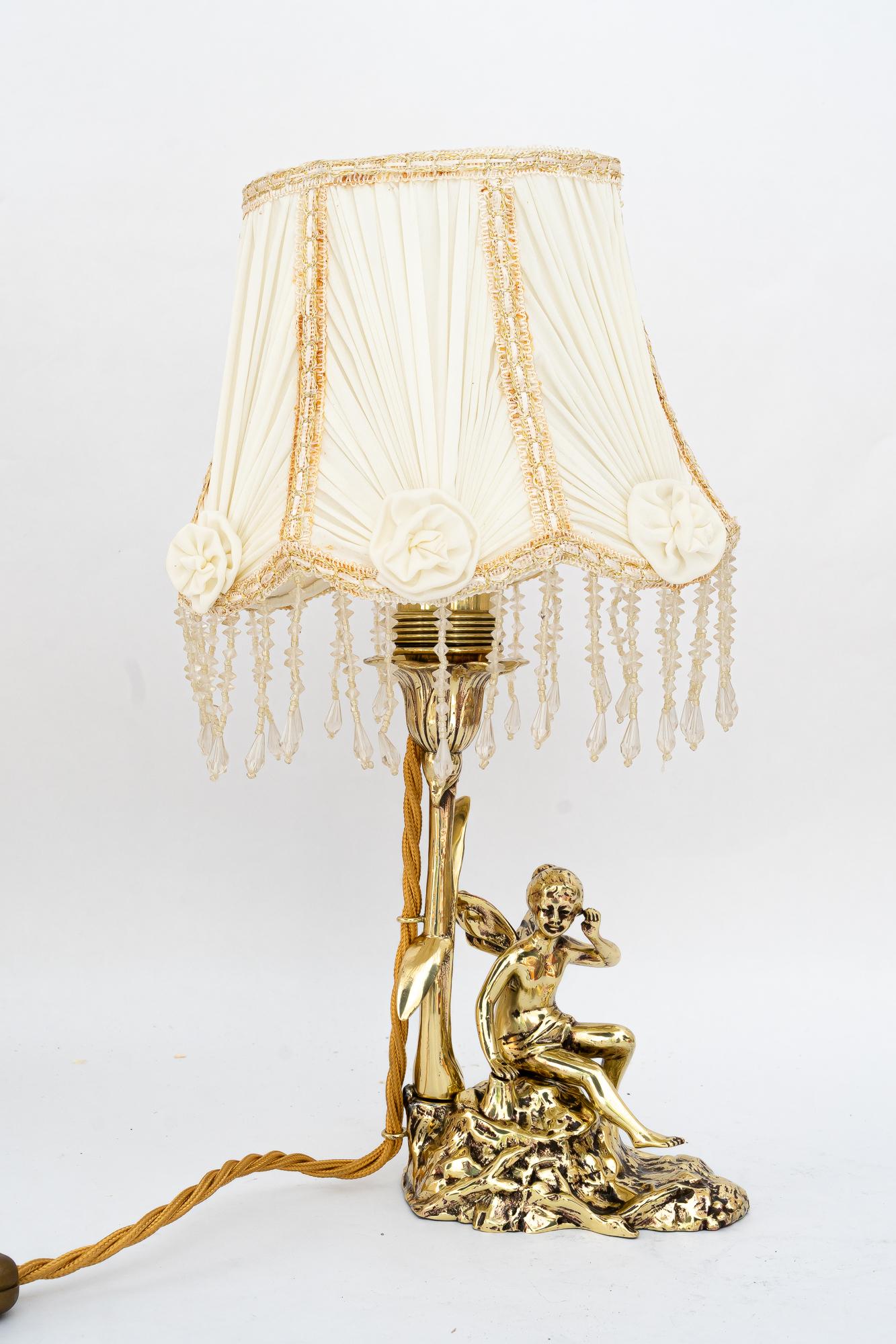 Austrian Jugendstil table lamp with fabric shade vienna around 1908 For Sale