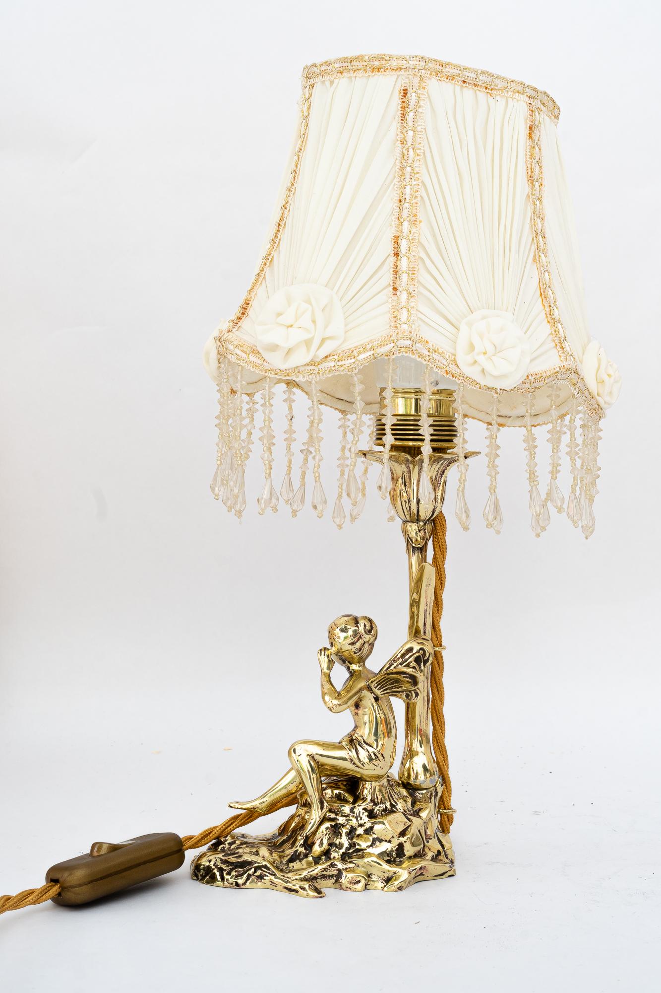Lacquered Jugendstil table lamp with fabric shade vienna around 1908 For Sale